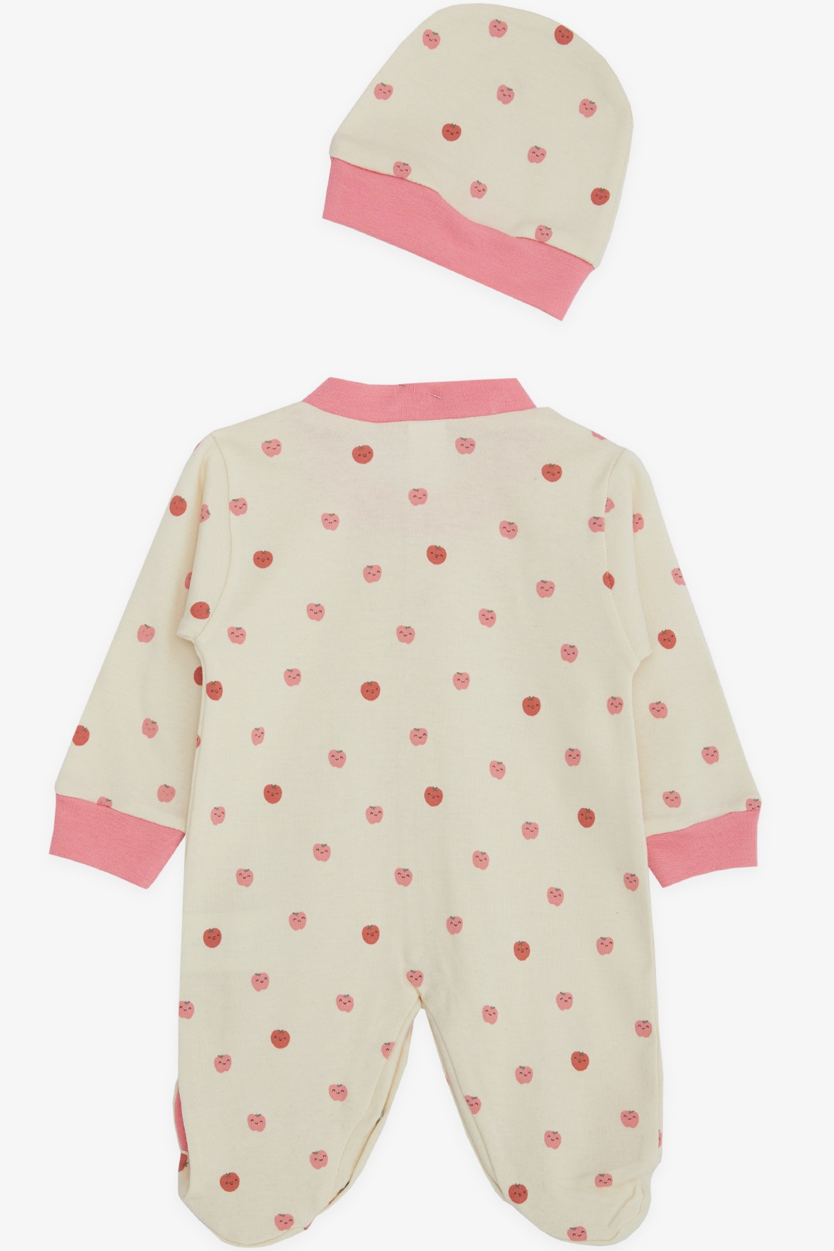 Breeze Kız Bebek Patikli Tulum Sevimli Elmacık Desenli Krem (0-3 Ay-6 Ay)