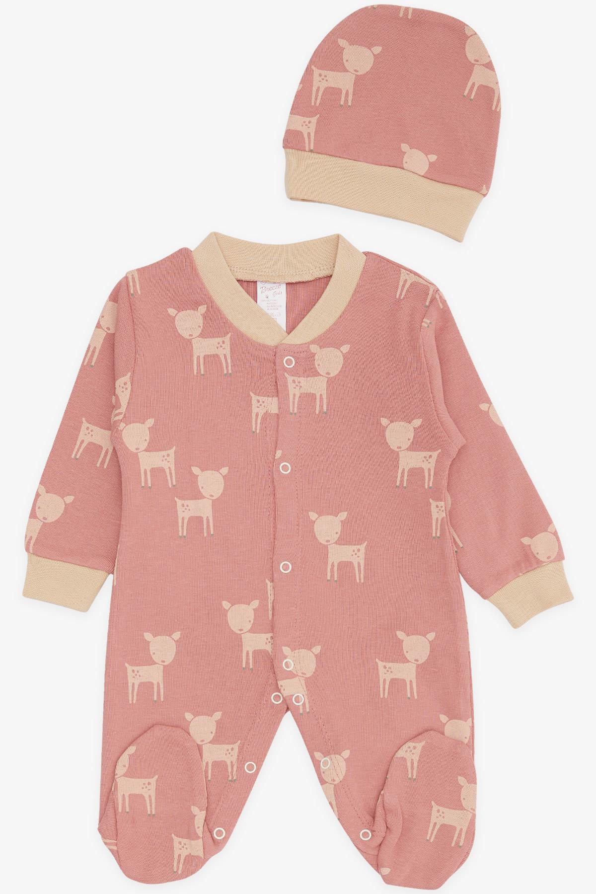 Breeze Kız Bebek Patikli Tulum Sevimli Ceylancık Desenli Gülkurusu (0-3 Ay-6 Ay)