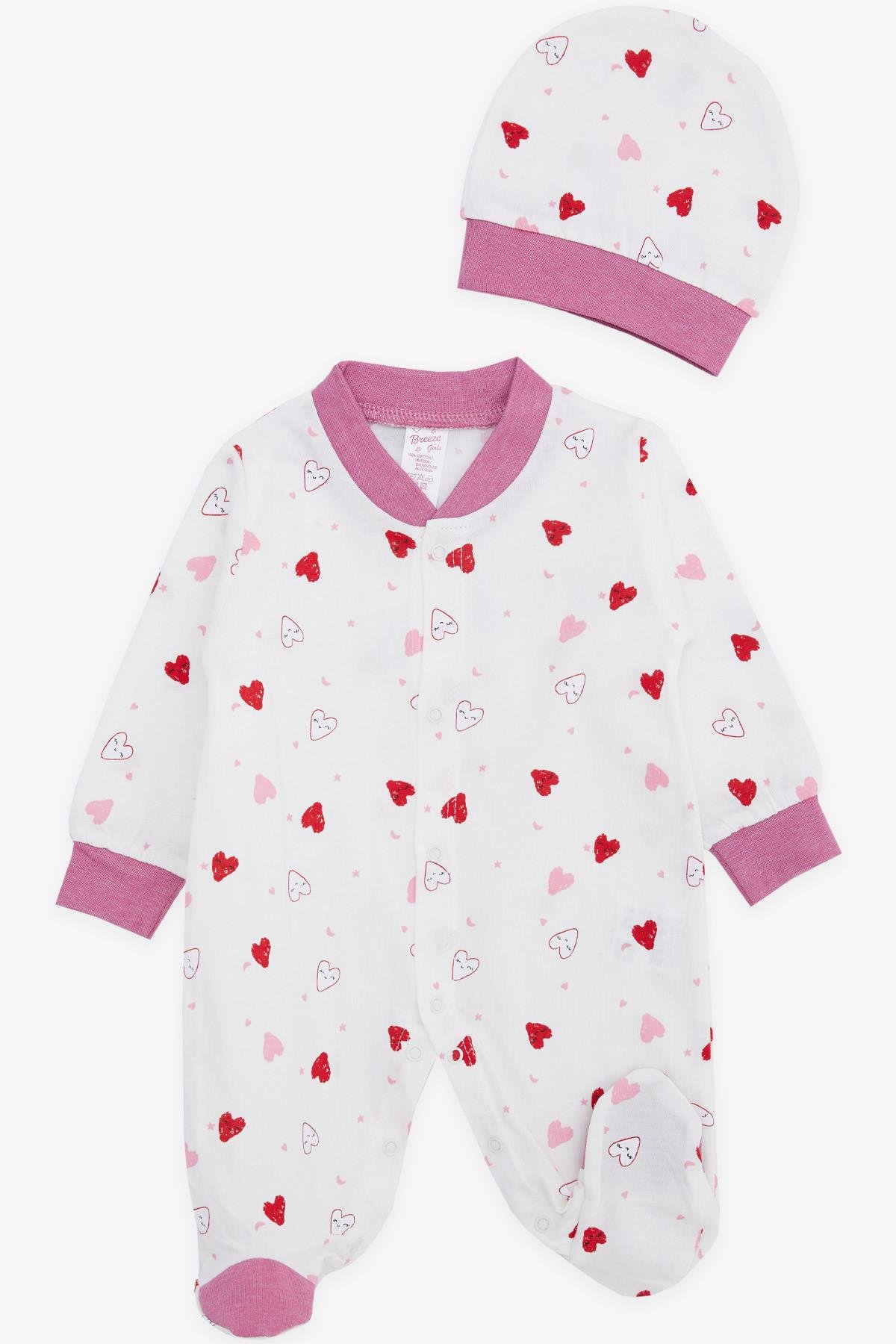 Breeze Kız Bebek Patikli Tulum Sevimli Renkli Kalp Desenli Ekru (0-3-6 Ay)