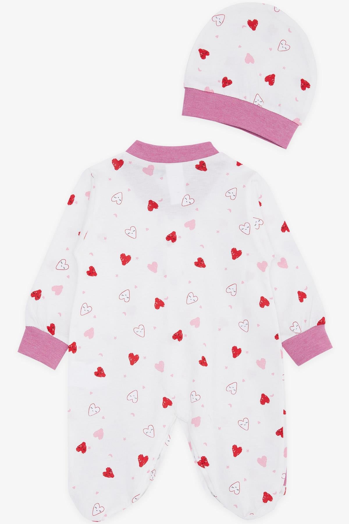Breeze Kız Bebek Patikli Tulum Sevimli Renkli Kalp Desenli Ekru (0-3-6 Ay)