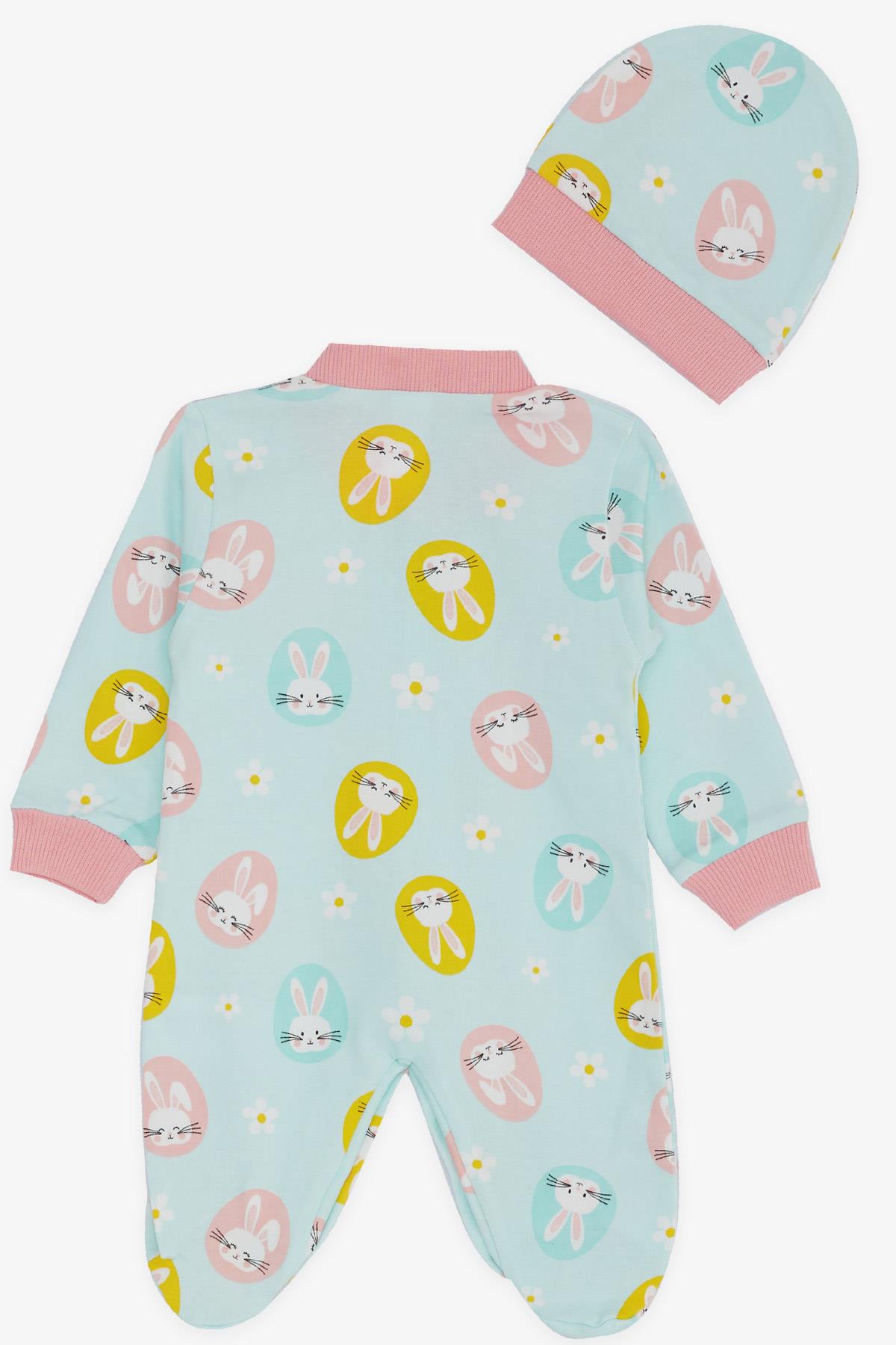 Breeze Kız Bebek Patikli Tulum Sevimli Tavşancık Desenli Su Yeşili (0-3 Ay-6 Ay)