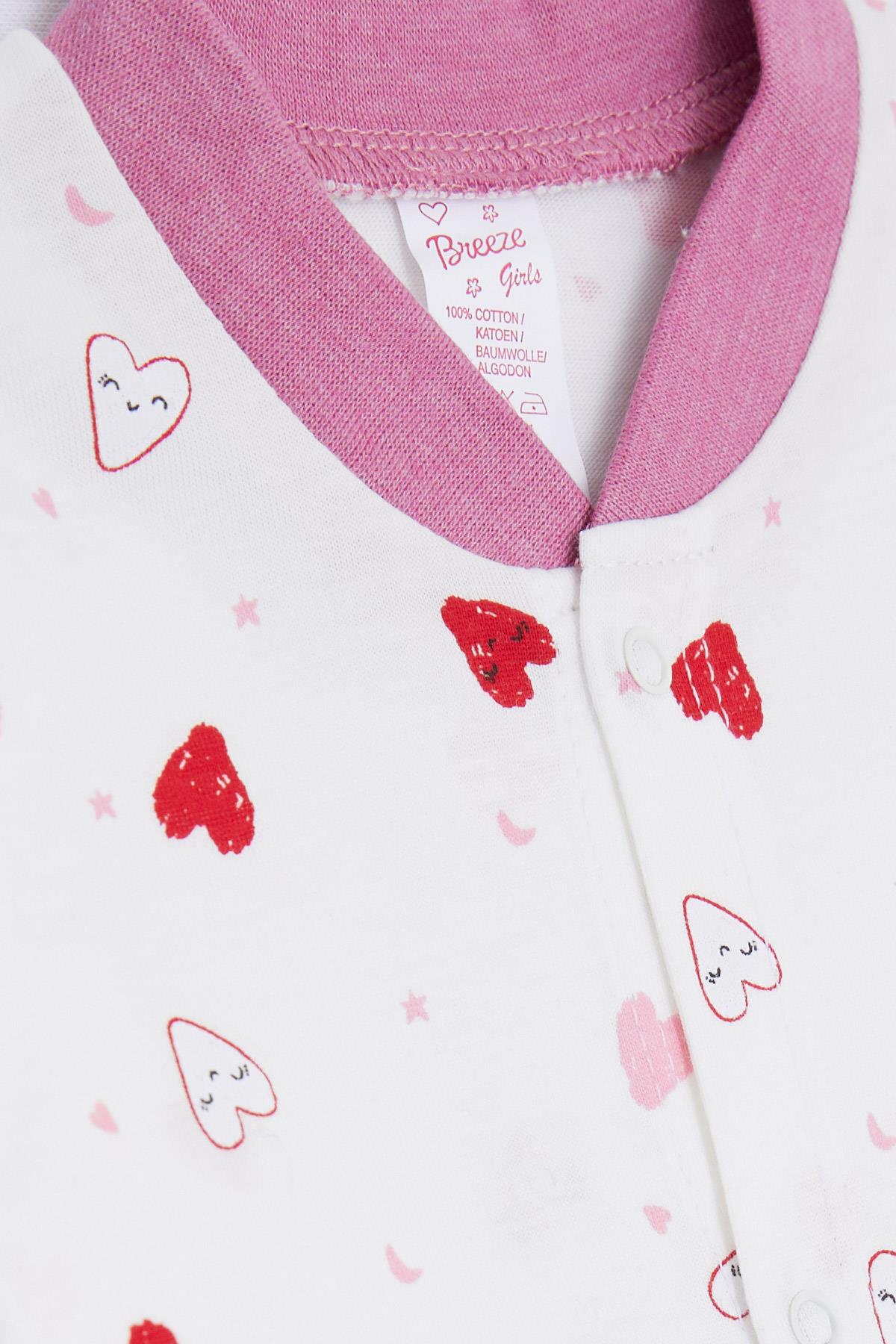 Breeze Kız Bebek Patikli Tulum Sevimli Renkli Kalp Desenli Ekru (0-3-6 Ay)