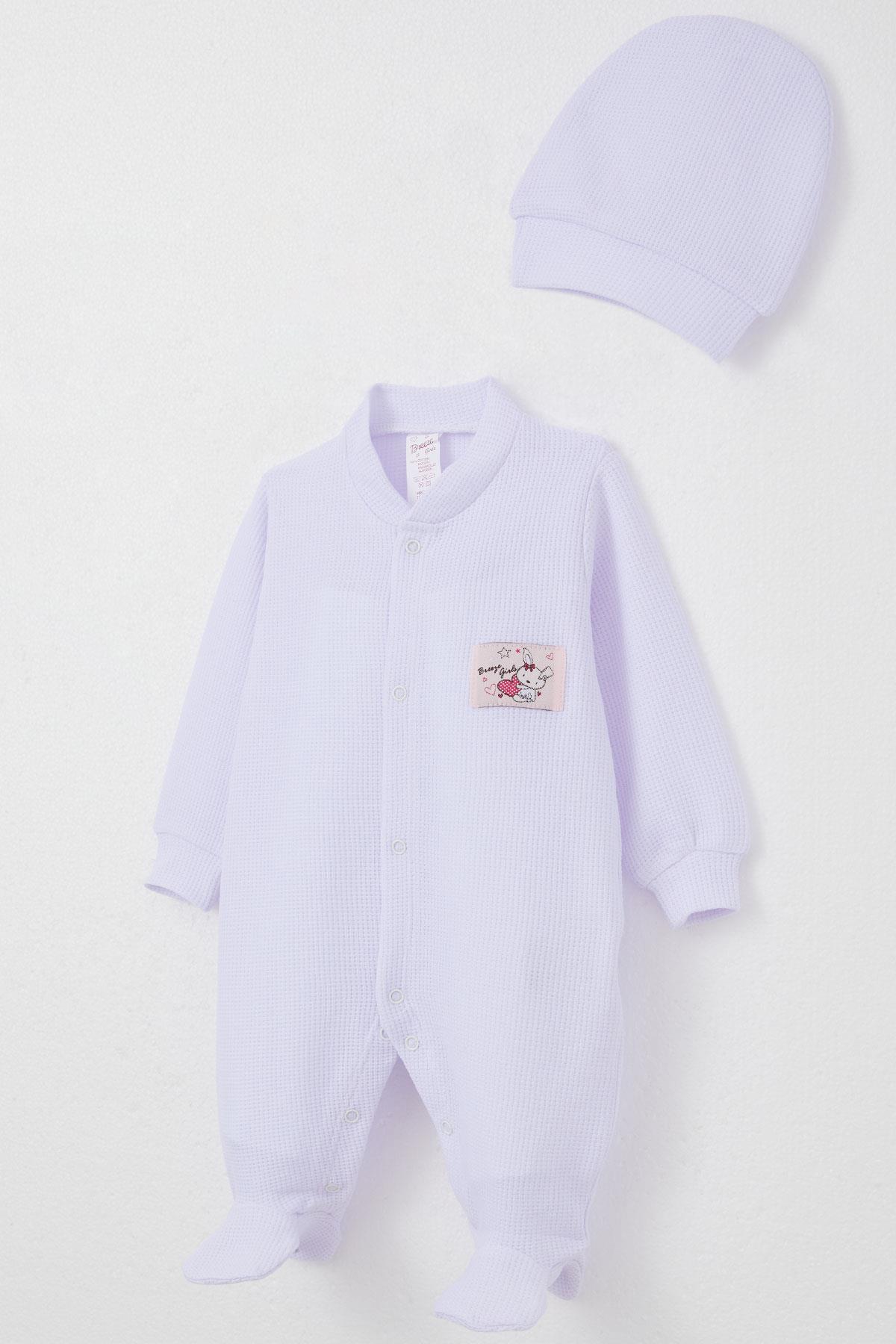 Breeze Kız Bebek Patikli Tulum Sevimli Tavşancık Armalı Açık Lila (0-6 Ay)