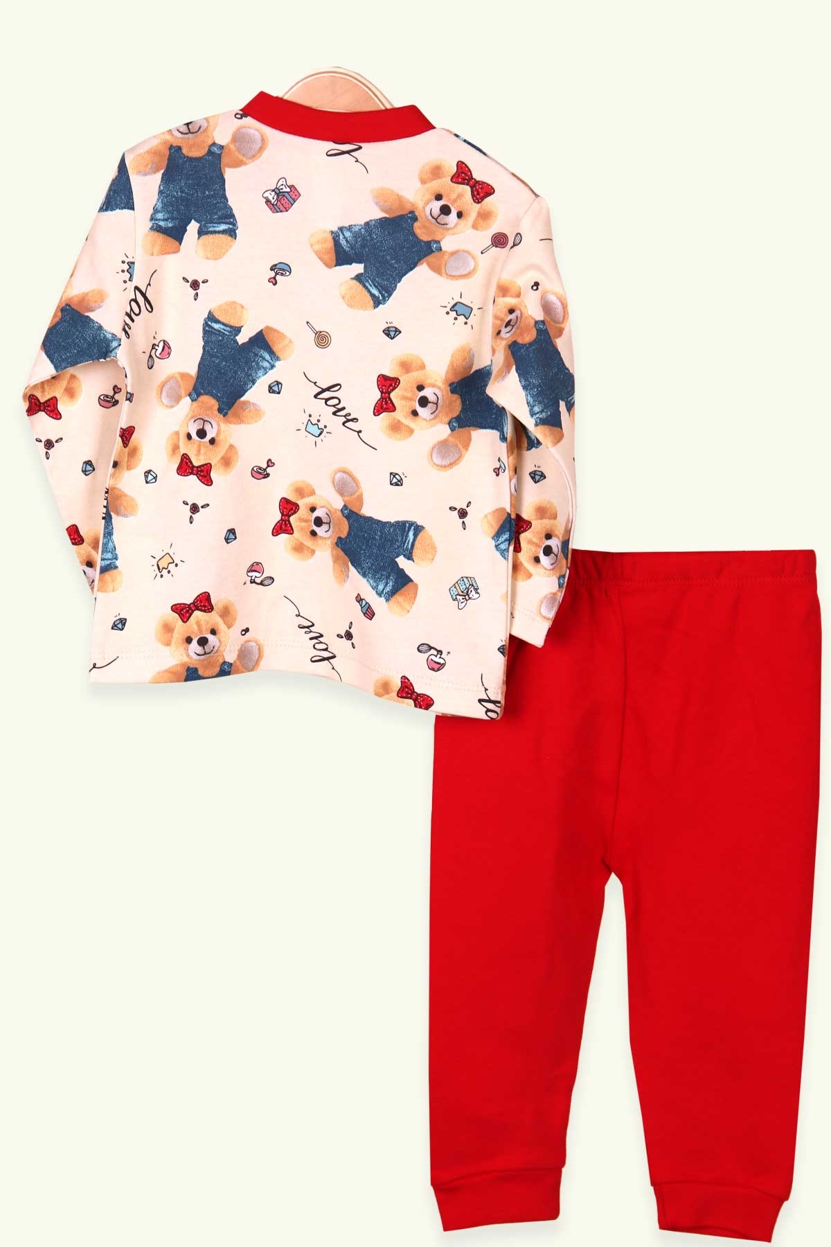 Breeze Kız Bebek Pijama Takımı Ayıcıklı Krem (0-3 Ay-9 Ay)
