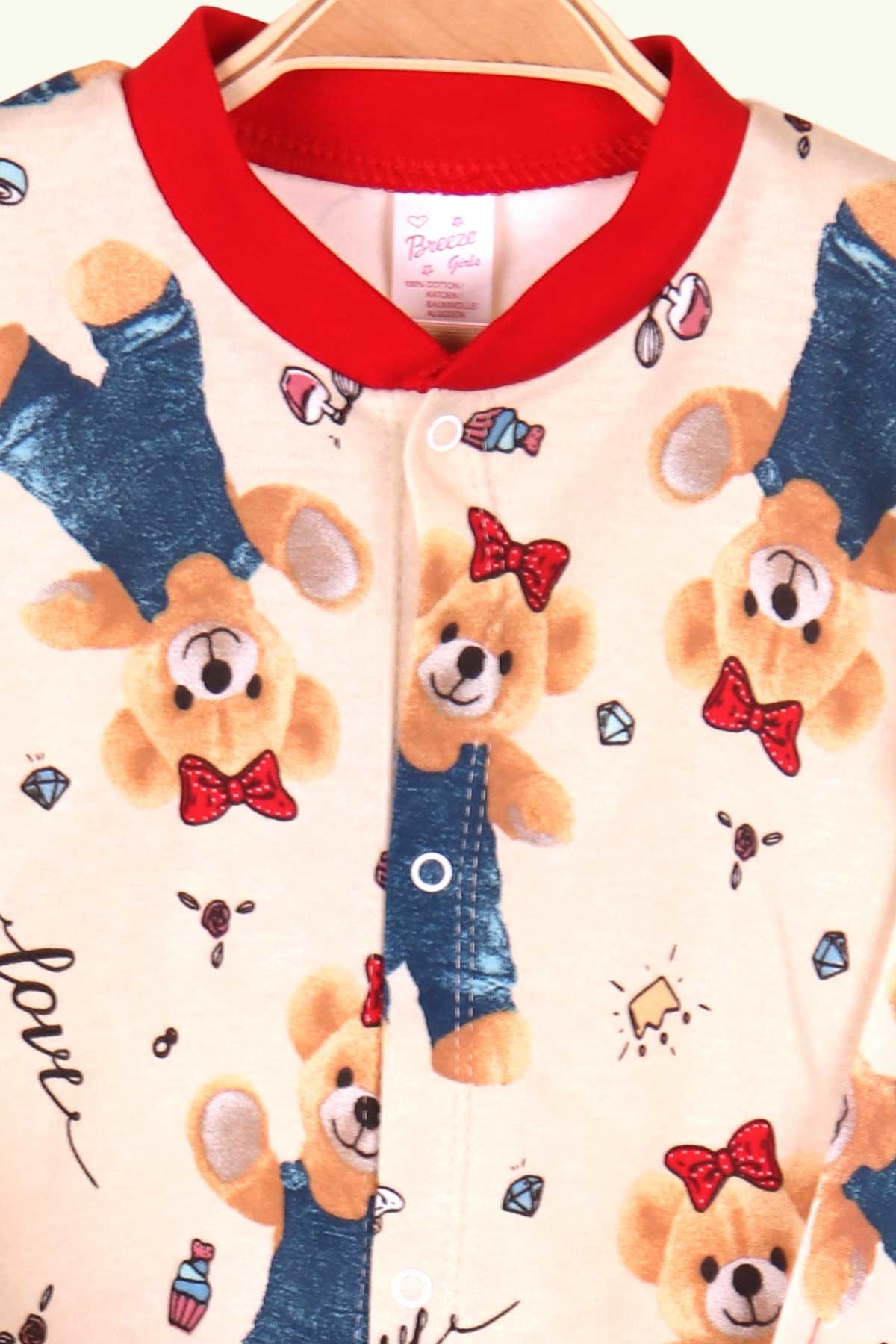 Breeze Kız Bebek Pijama Takımı Ayıcıklı Krem (0-3 Ay-9 Ay)