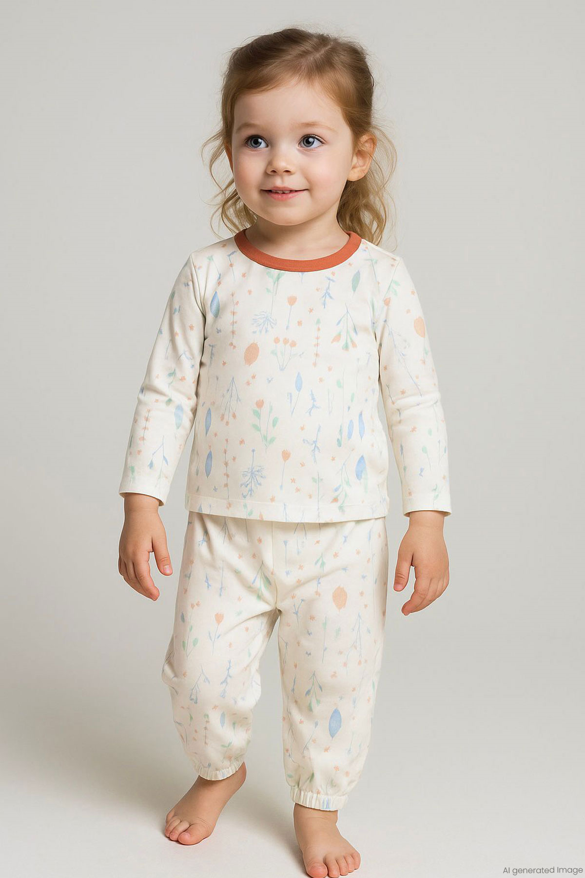 Breeze Kız Bebek Pijama Takımı Bahar Fısıltısı Renkli Yapraklar Desenli Ekru (9 Ay)