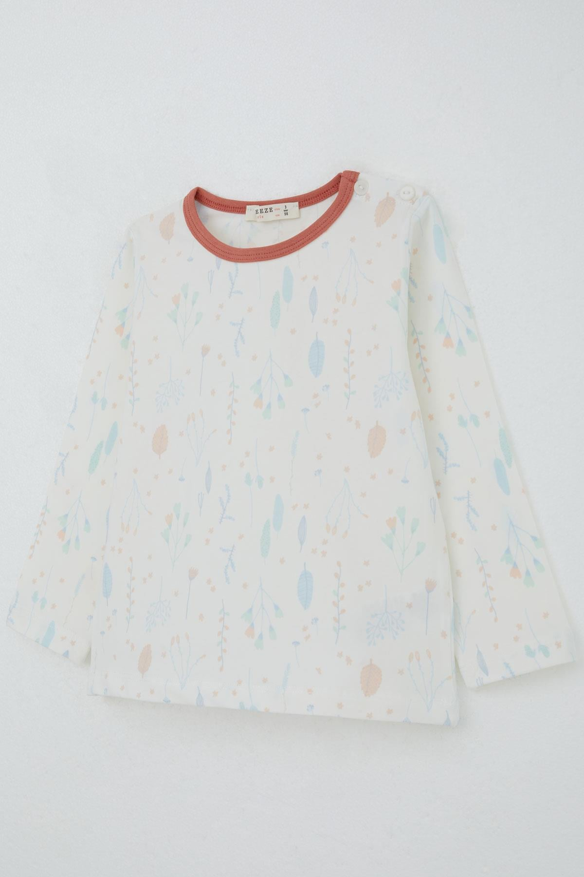 Breeze Kız Bebek Pijama Takımı Bahar Fısıltısı Renkli Yapraklar Desenli Ekru (9 Ay)