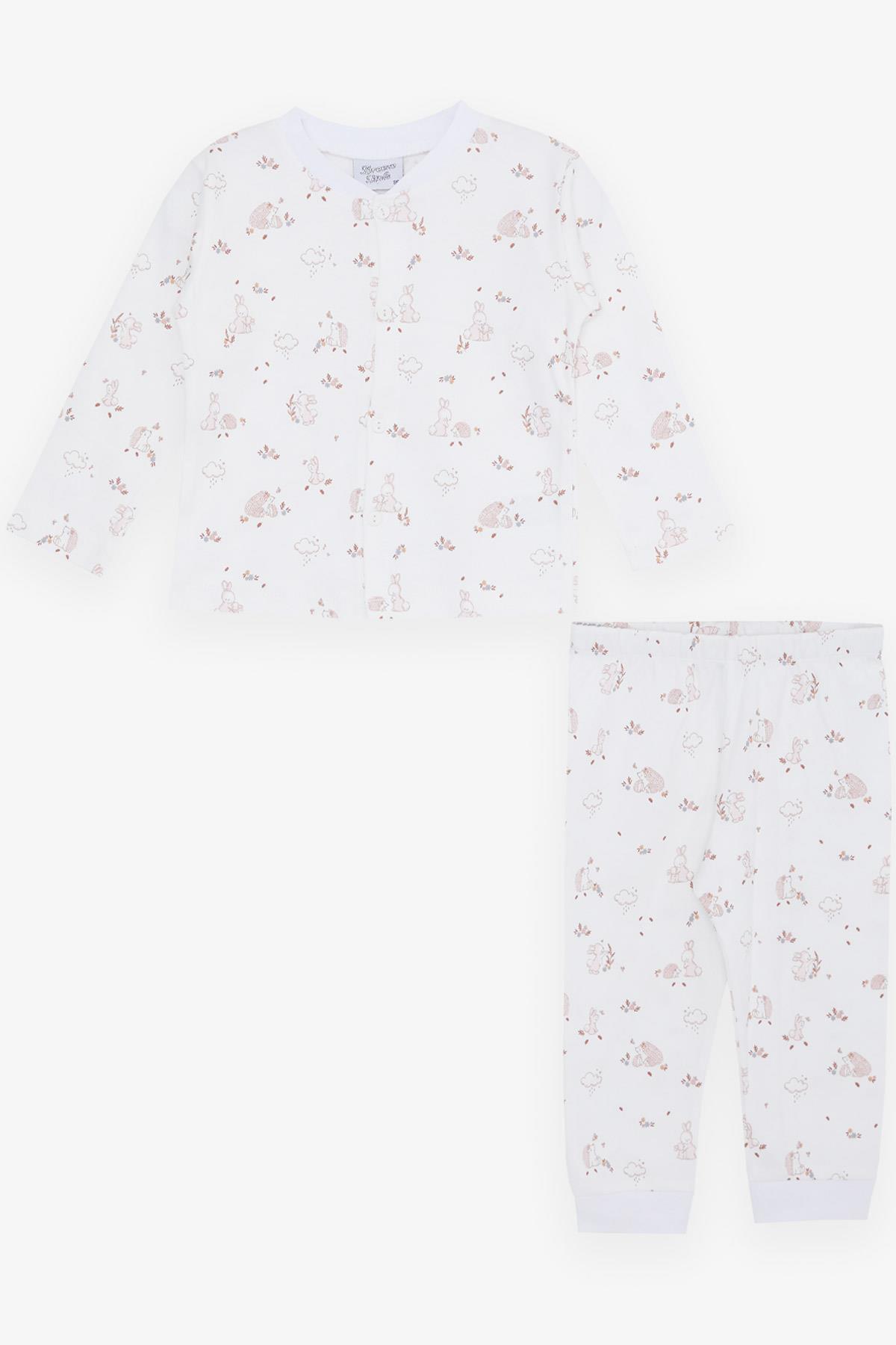 Breeze Kız Bebek Pijama Takımı Bahar Temalı Hayvancık Desenli Ekru (4 Ay-1 Yaş)