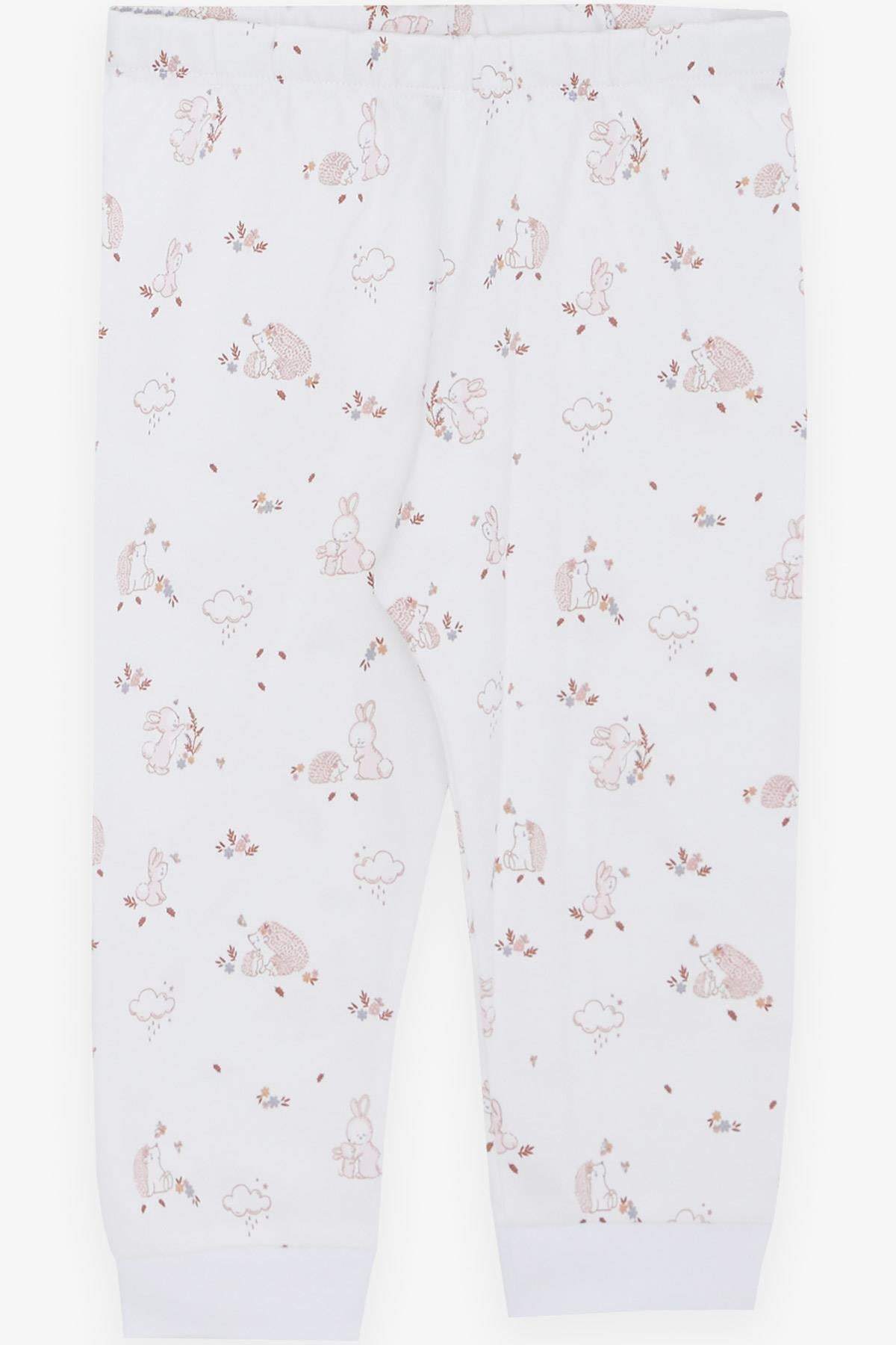 Breeze Kız Bebek Pijama Takımı Bahar Temalı Hayvancık Desenli Ekru (4 Ay-1 Yaş)