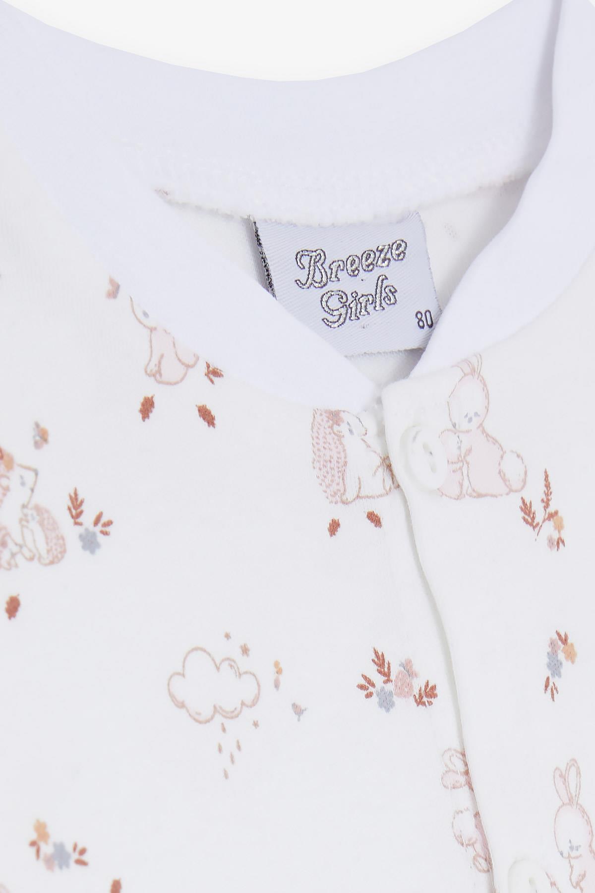 Breeze Kız Bebek Pijama Takımı Bahar Temalı Hayvancık Desenli Ekru (4 Ay-1 Yaş)