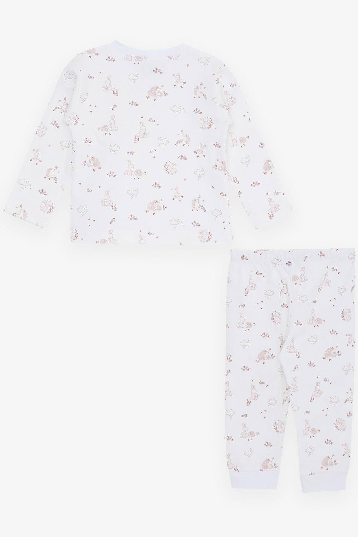 Breeze Kız Bebek Pijama Takımı Bahar Temalı Hayvancık Desenli Ekru (4 Ay-1 Yaş)