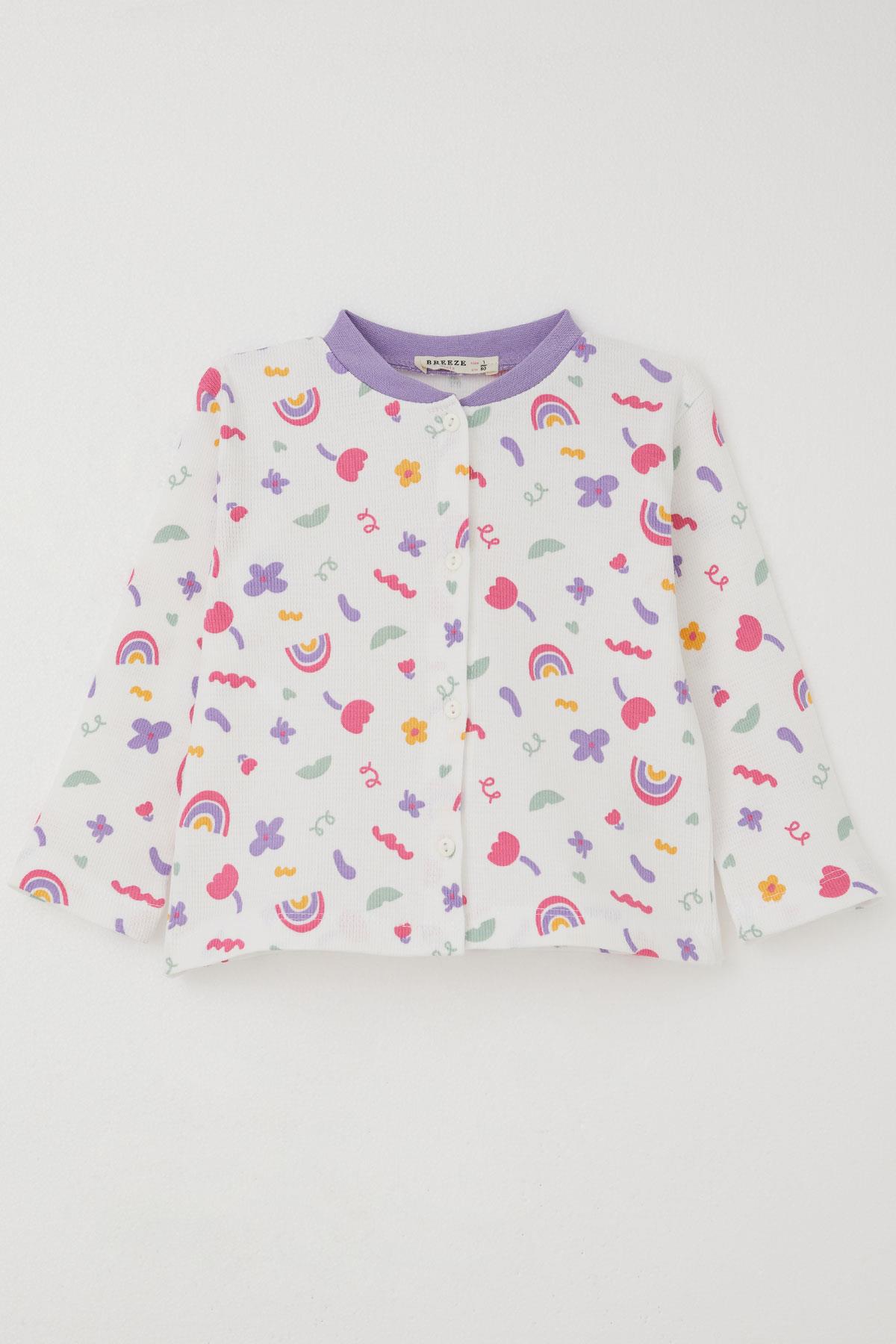 Breeze Kız Bebek Pijama Takımı Baharın Renkleri Beyaz (4 Ay-1 Yaş)