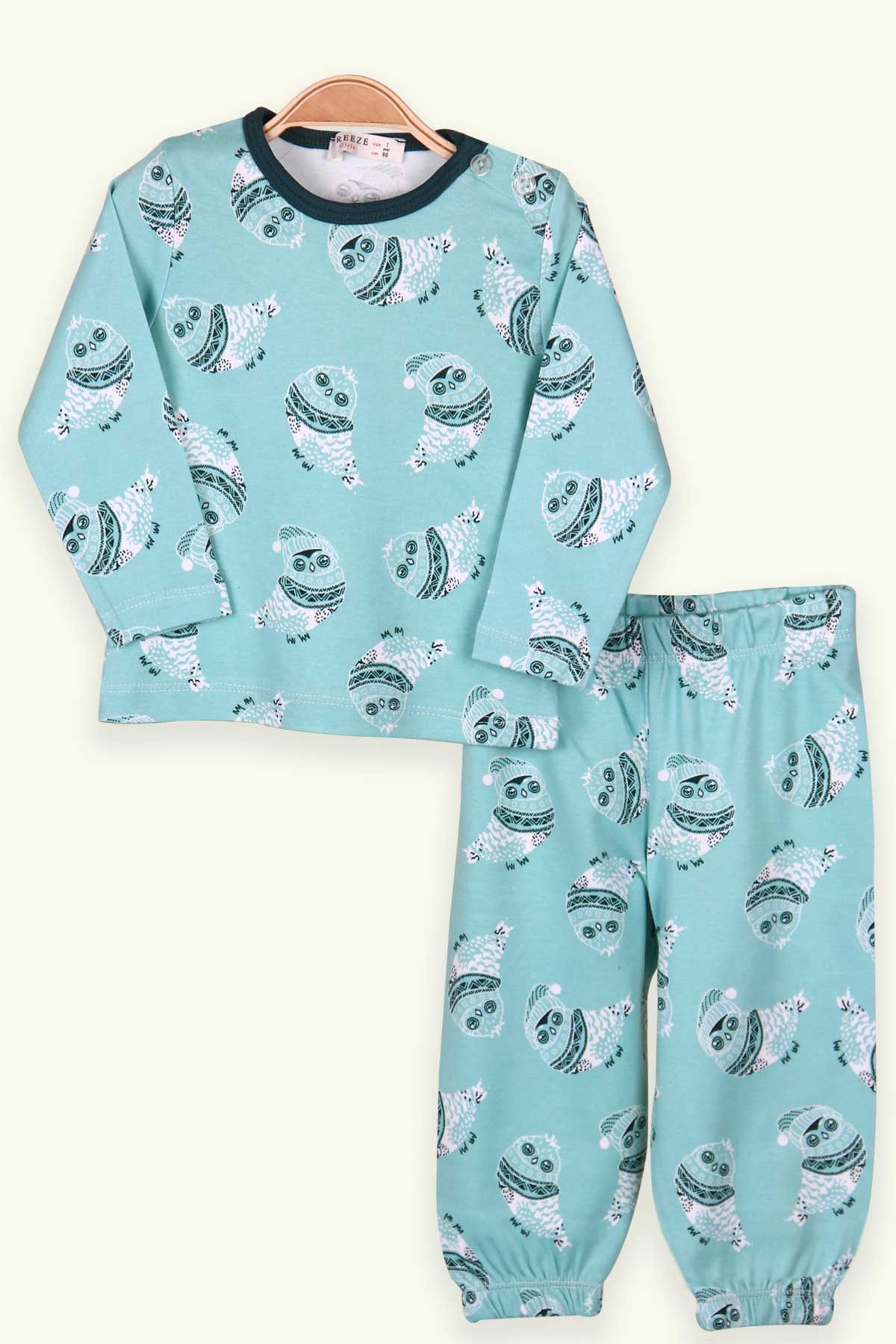 Breeze Kız Bebek Pijama Takımı Baykuşlu Mint Yeşili (9 Ay-3 Yaş)