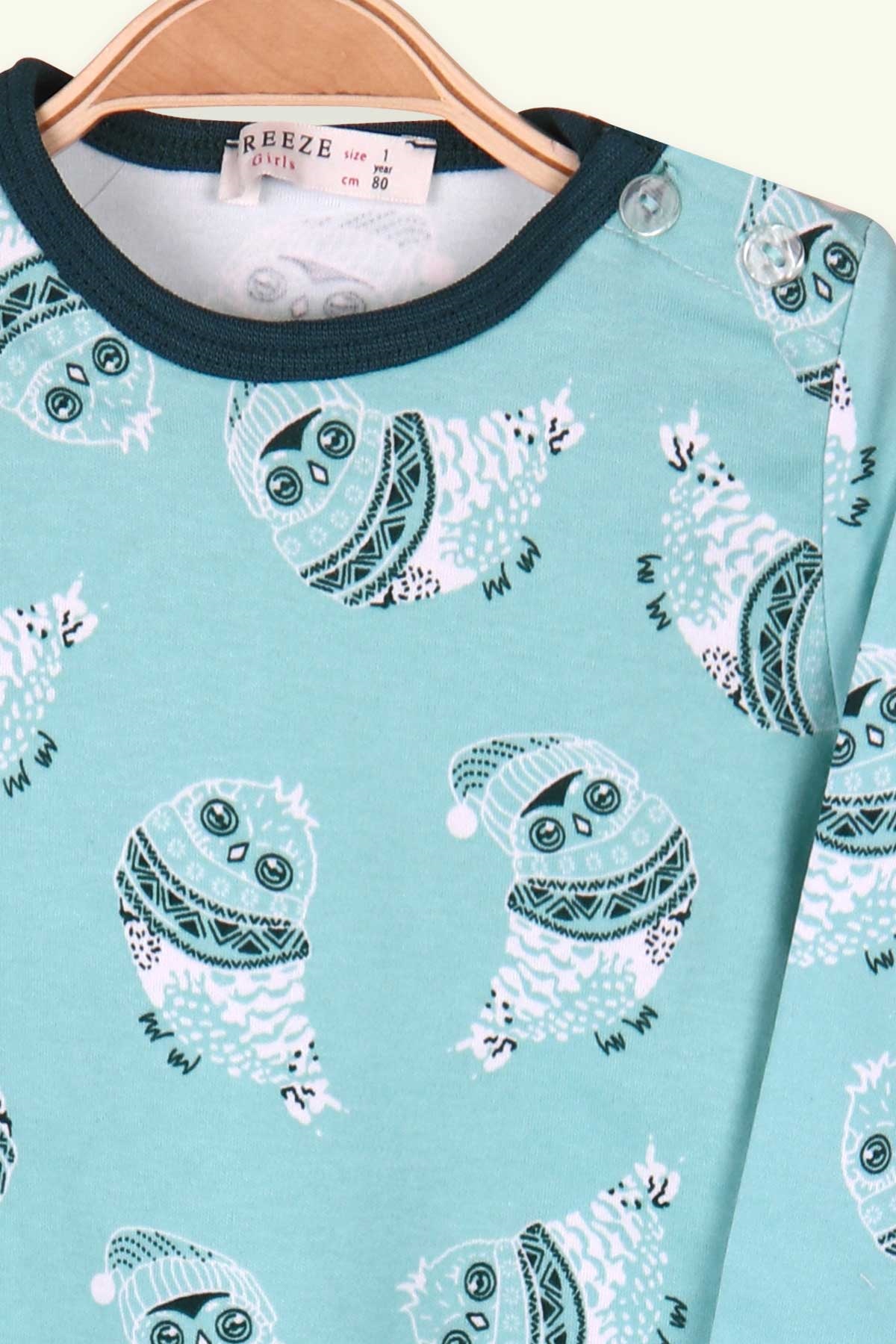 Breeze Kız Bebek Pijama Takımı Baykuşlu Mint Yeşili (9 Ay-3 Yaş)