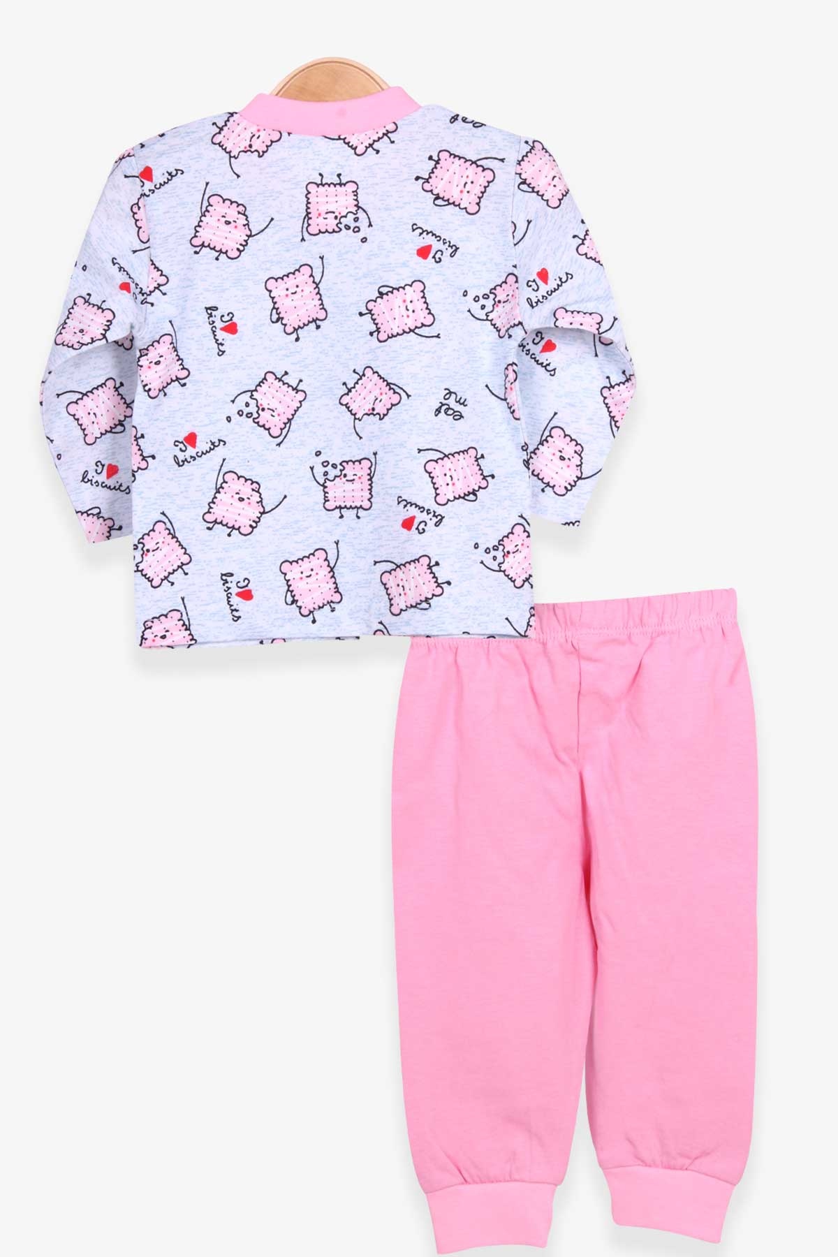 Breeze Kız Bebek Pijama Takımı Bisküvi Desenli Buz Mavisi (4 Ay-1 Yaş)