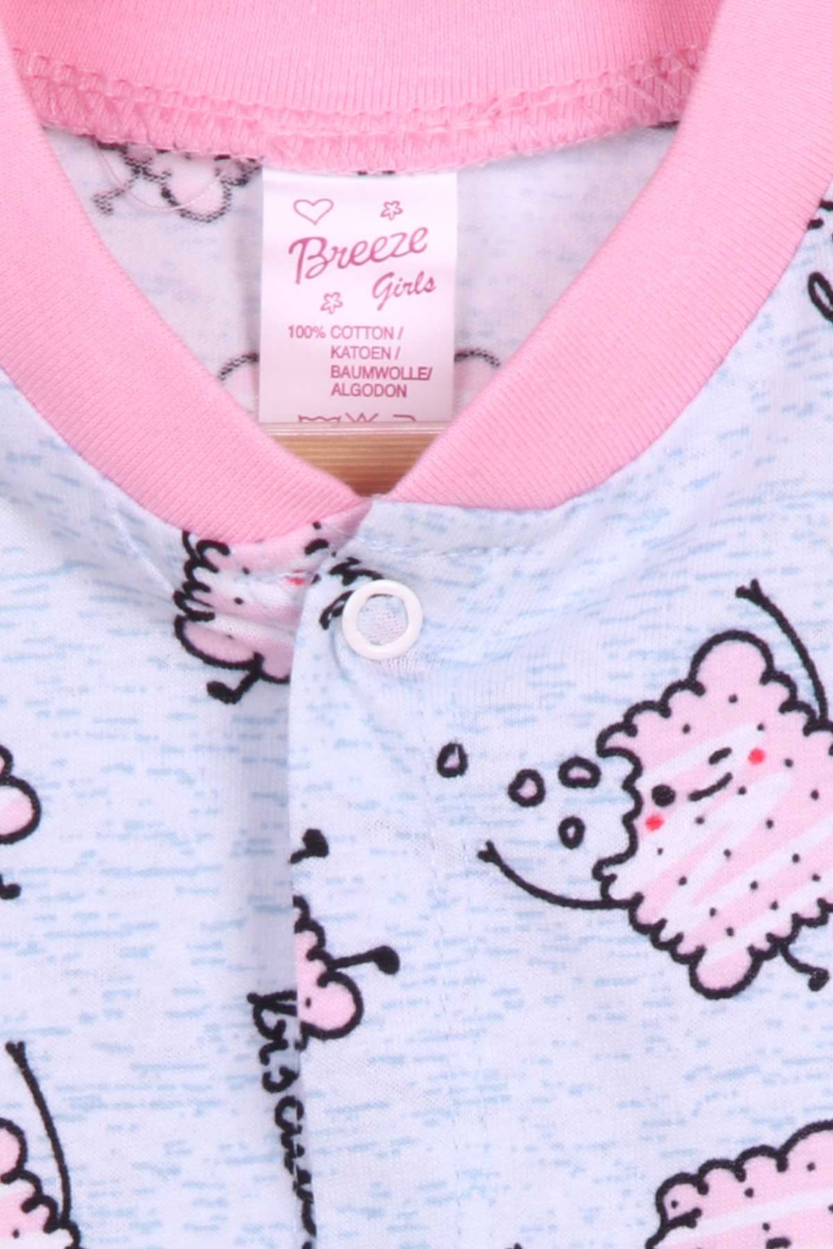 Breeze Kız Bebek Pijama Takımı Bisküvi Desenli Buz Mavisi (4 Ay-1 Yaş)