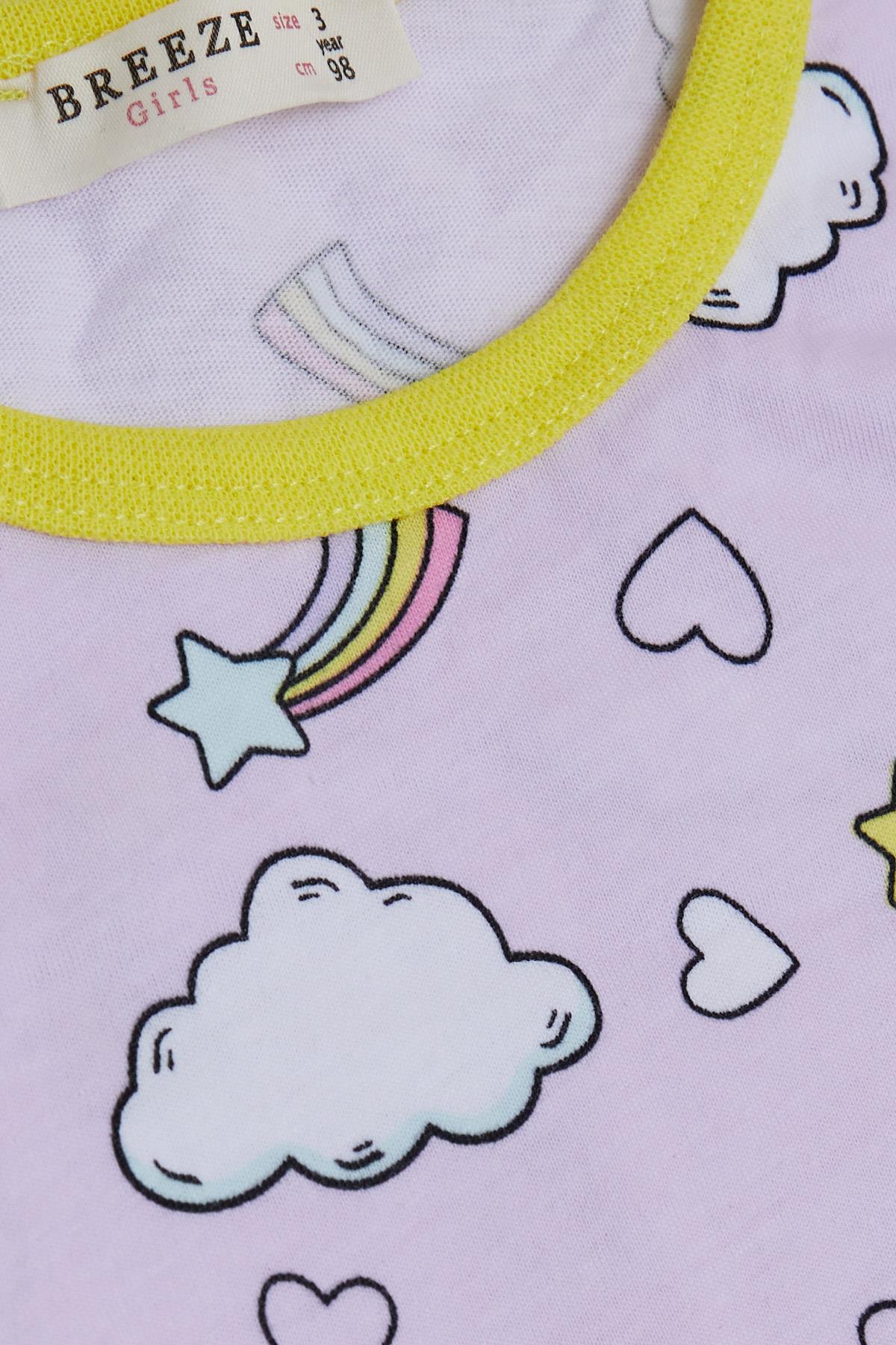 Breeze Kız Bebek Pijama Takımı Bulut Desenli Gökyüzü Temalı Açık Lila (9 Ay-3 Yaş)
