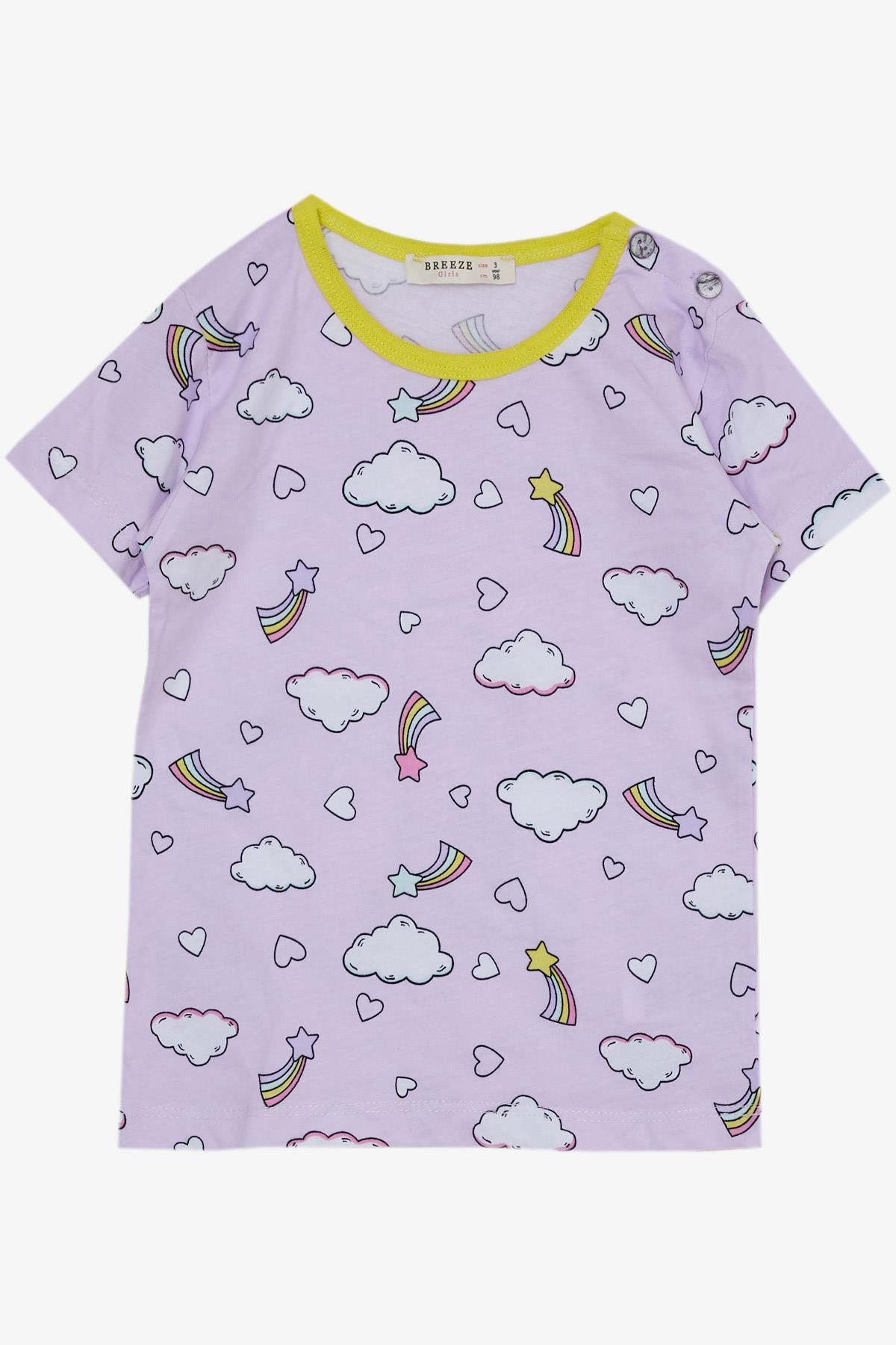 Breeze Kız Bebek Pijama Takımı Bulut Desenli Gökyüzü Temalı Açık Lila (9 Ay-3 Yaş)