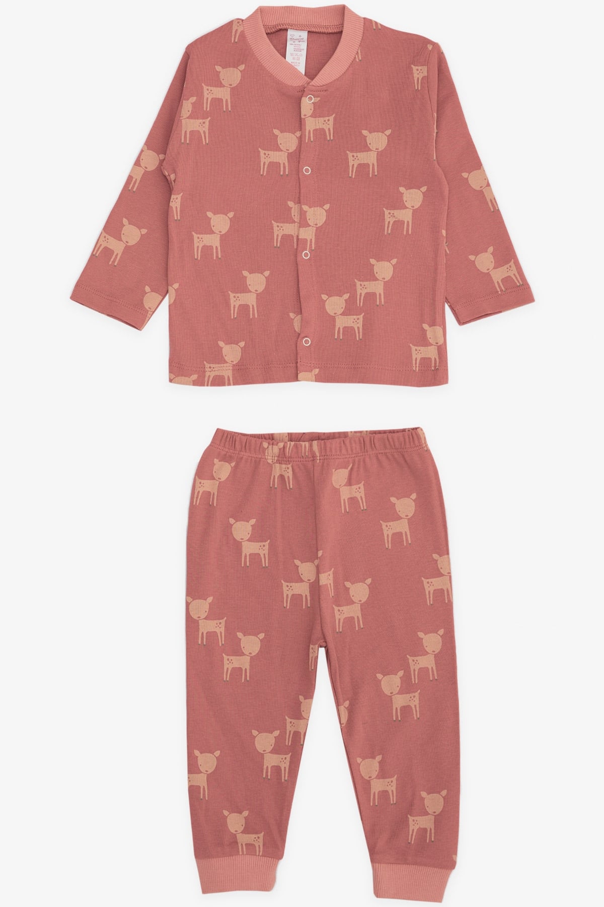 Breeze Kız Bebek Pijama Takımı Ceylan Desenli Gülkurusu (4 Ay-1 Yaş)