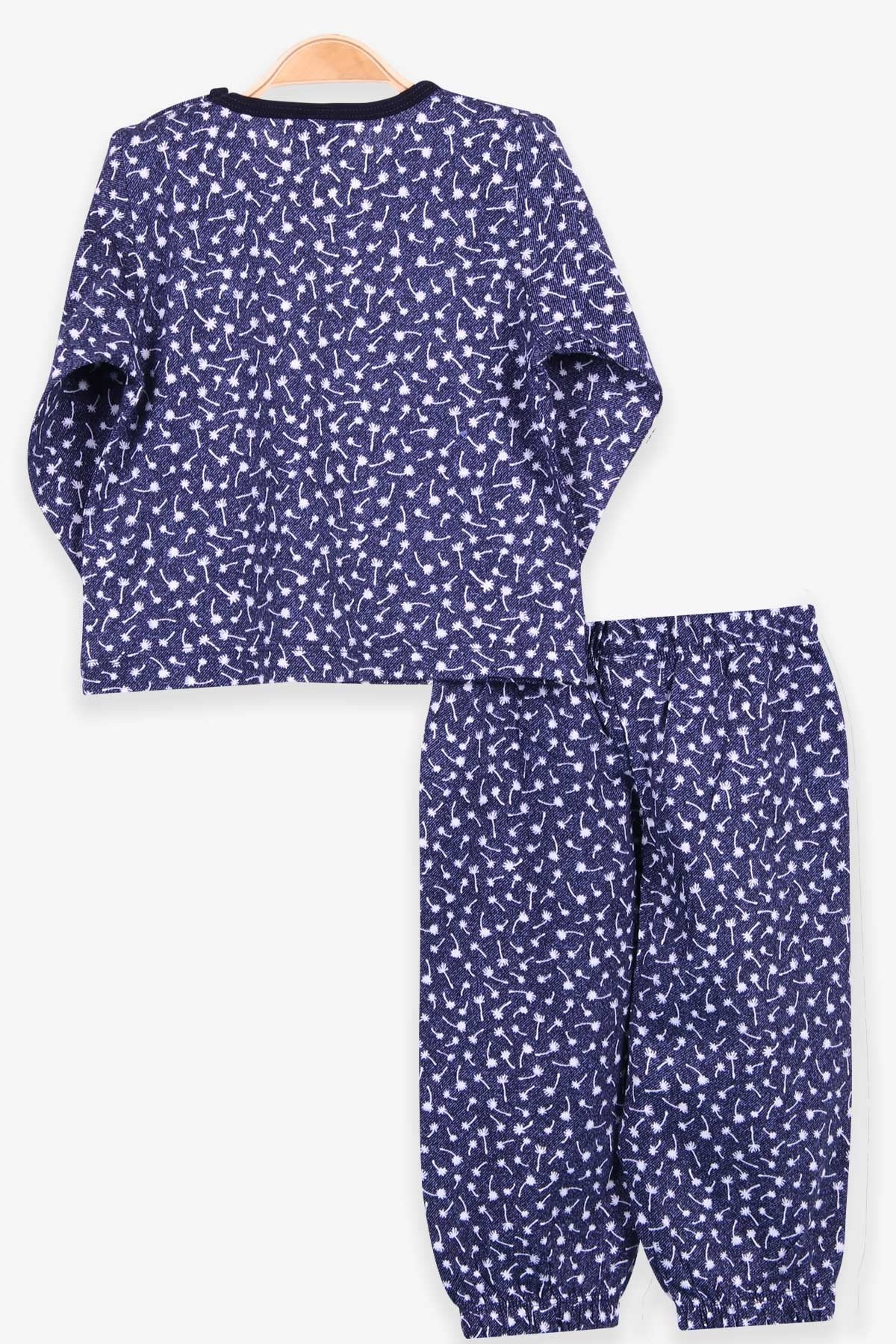 Breeze Kız Bebek Pijama Takımı Çiçek Desenli Koyu Mavi (9 Ay-3 Yaş)