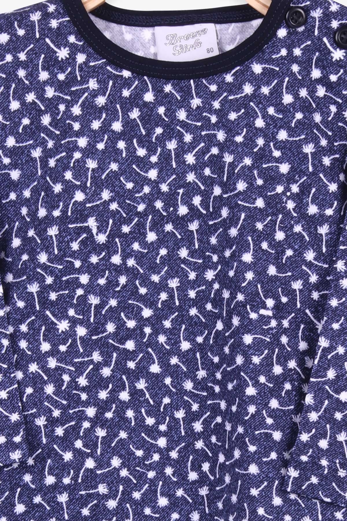 Breeze Kız Bebek Pijama Takımı Çiçek Desenli Koyu Mavi (9 Ay-3 Yaş)