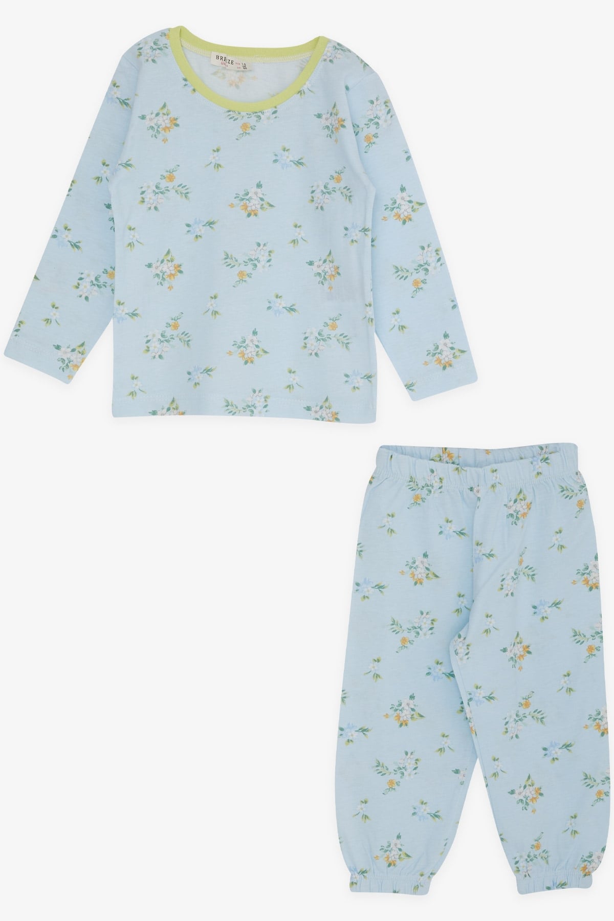 Breeze Kız Bebek Pijama Takımı Çiçek Desenli Bebe Mavisi (9 Ay-1.5 Yaş)