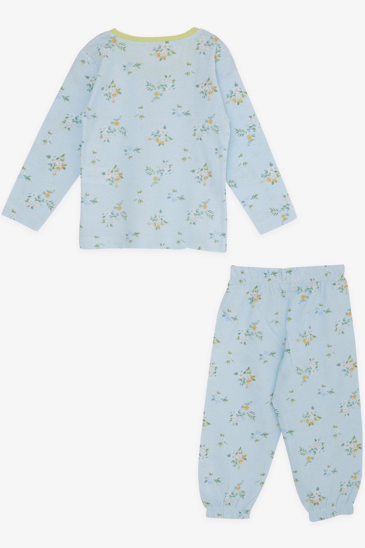 Breeze Kız Bebek Pijama Takımı Çiçek Desenli Bebe Mavisi (9 Ay-1.5 Yaş)