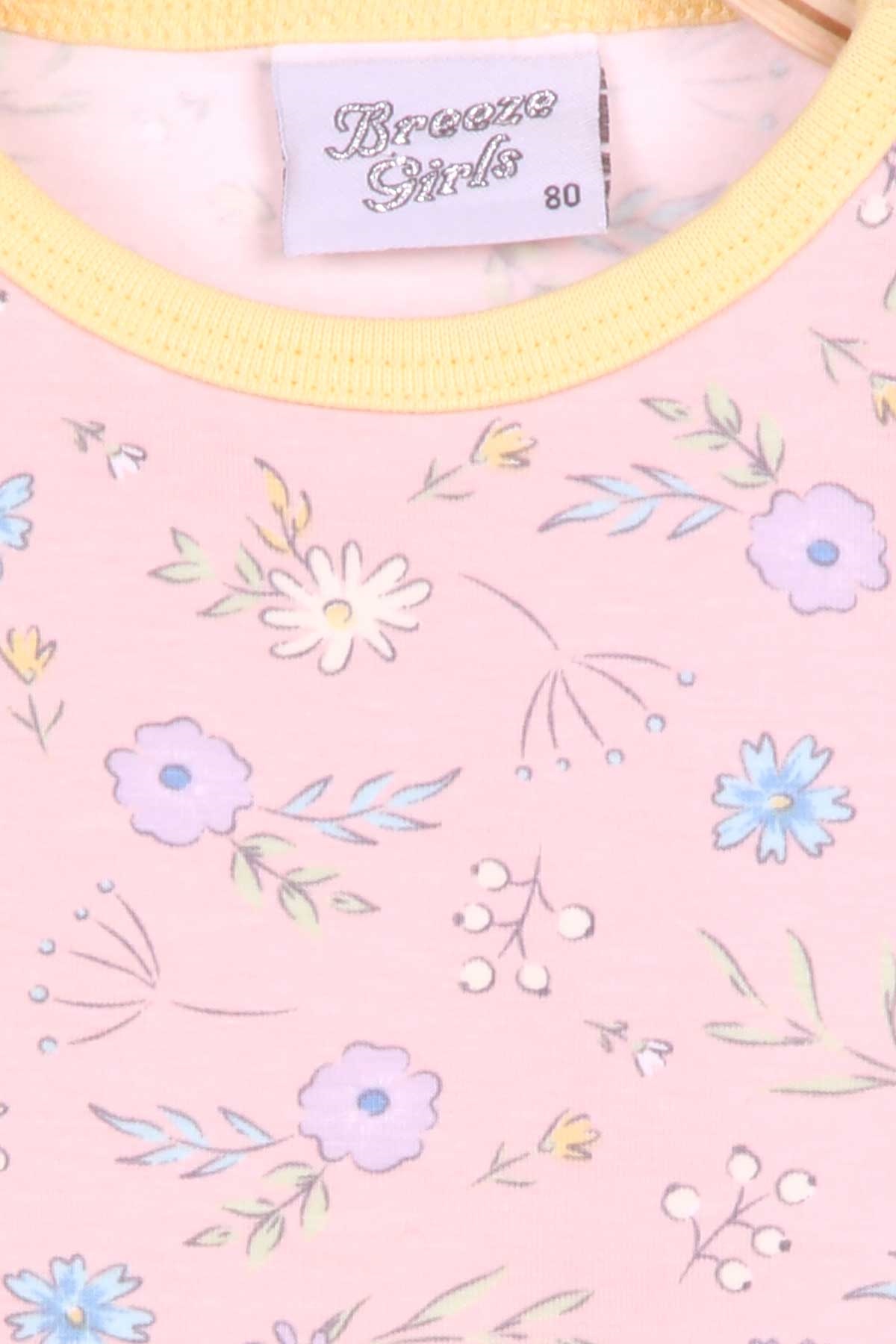 Breeze Kız Bebek Pijama Takımı Çiçek Desenli Pudra (9 Ay-3 Yaş)