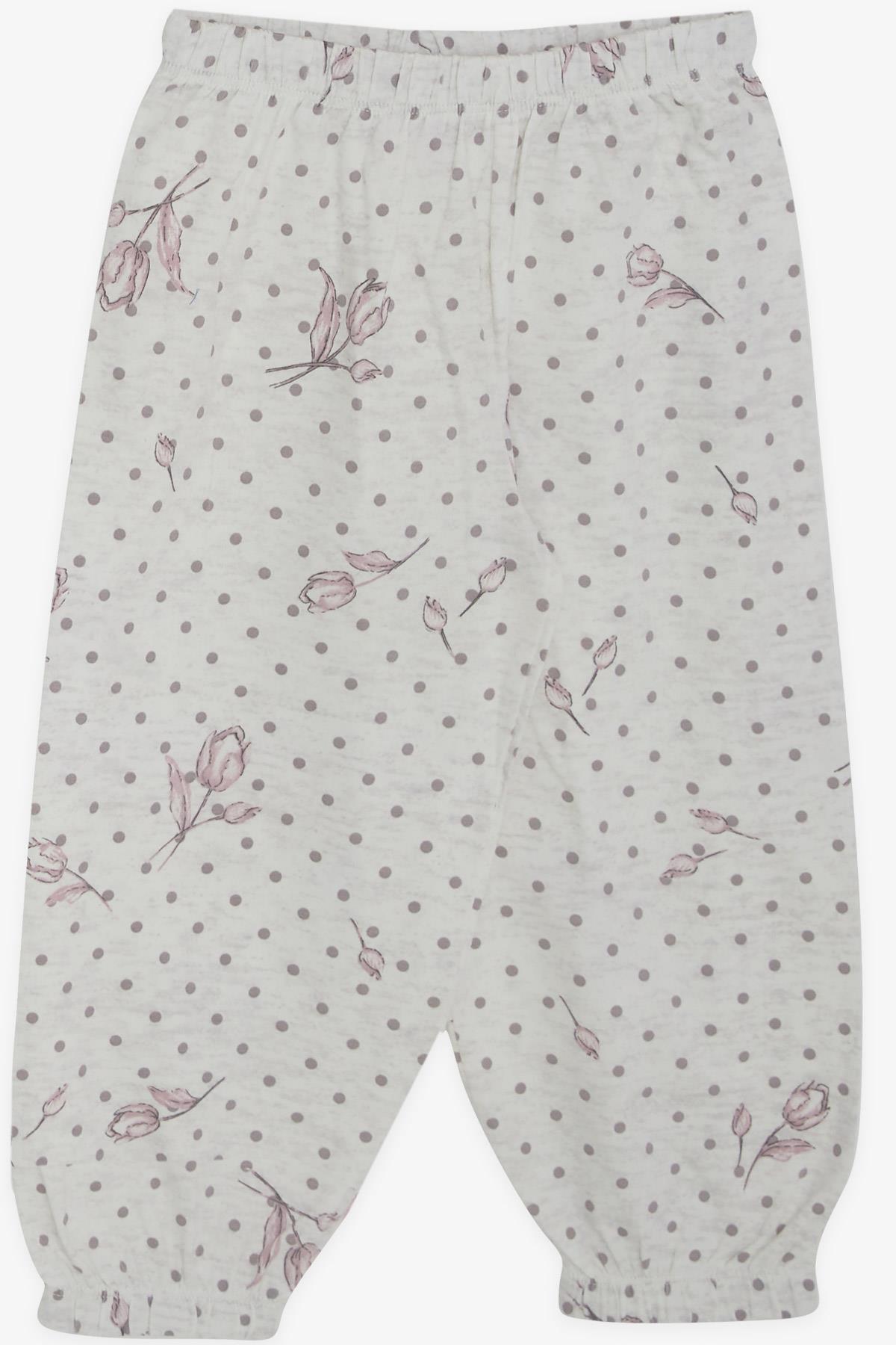 Breeze Kız Bebek Pijama Takımı Çiçekli Puantiye Desenli Bej Melanj (9 Ay-3 Yaş)
