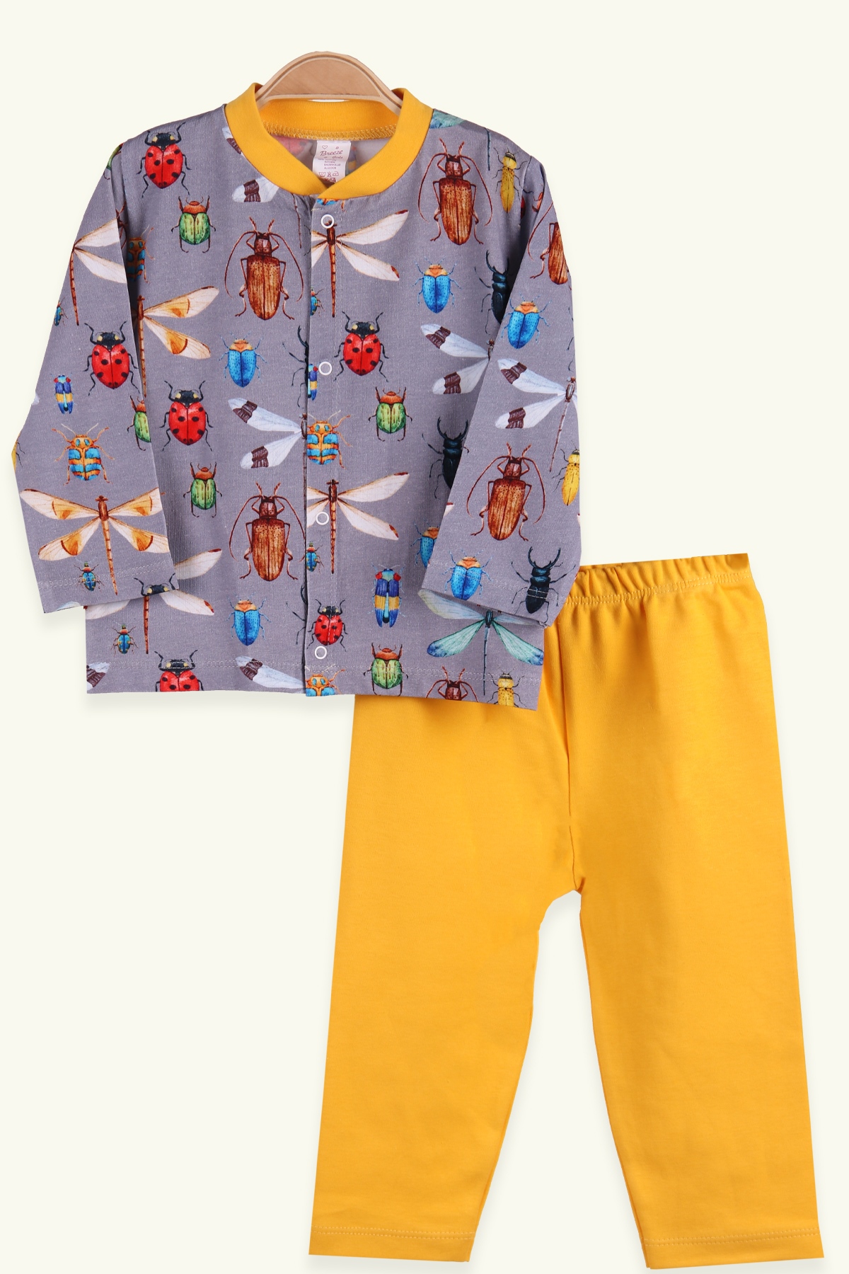 Breeze Kız Bebek Pijama Takımı Çıtçıtlı Böcek Desenli Sarı (0-3 Ay-9 Ay)