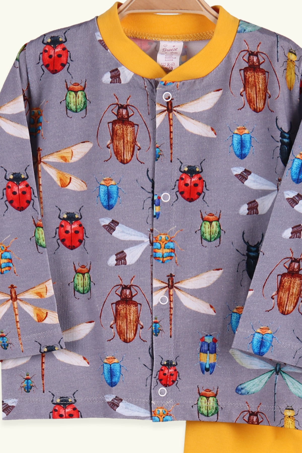 Breeze Kız Bebek Pijama Takımı Çıtçıtlı Böcek Desenli Sarı (0-3 Ay-9 Ay)