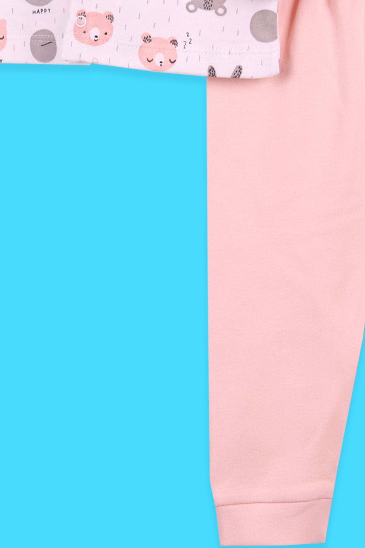 Breeze Kız Bebek Pijama Takımı Çıtçıtlı Ayıcıklı Tavşanlı Somon (0-3 Ay-9 Ay)