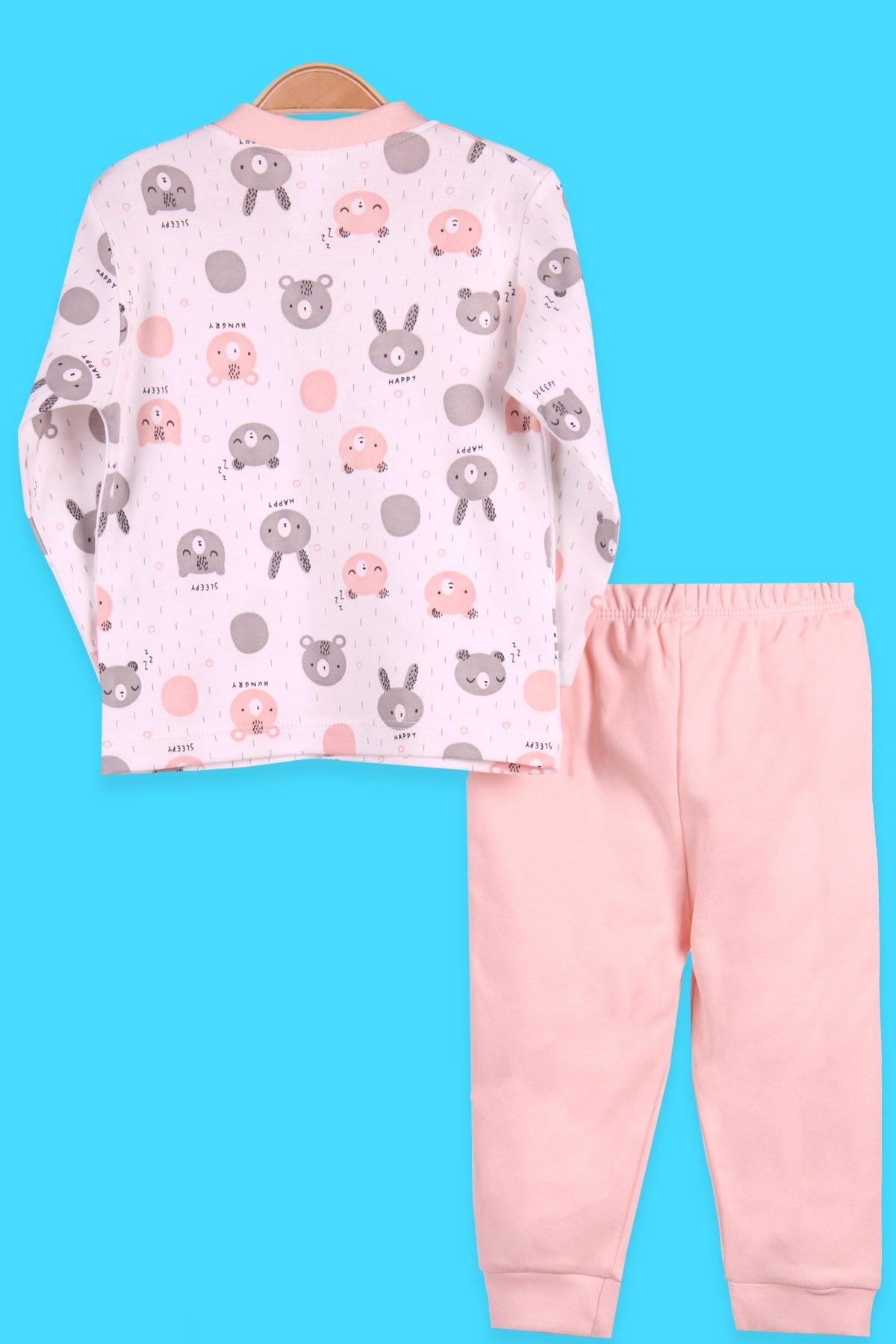Breeze Kız Bebek Pijama Takımı Çıtçıtlı Ayıcıklı Tavşanlı Somon (0-3 Ay-9 Ay)