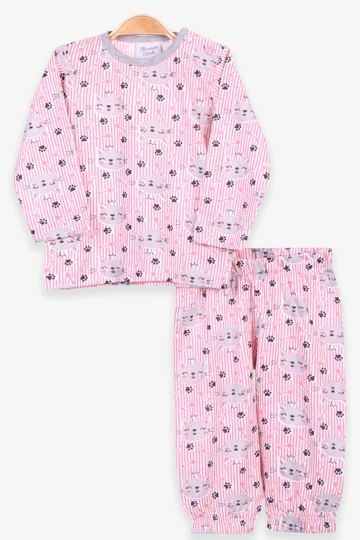 Breeze Kız Bebek Pijama Takımı Çizigili Kedili Pembe (9 Ay-3 Yaş)