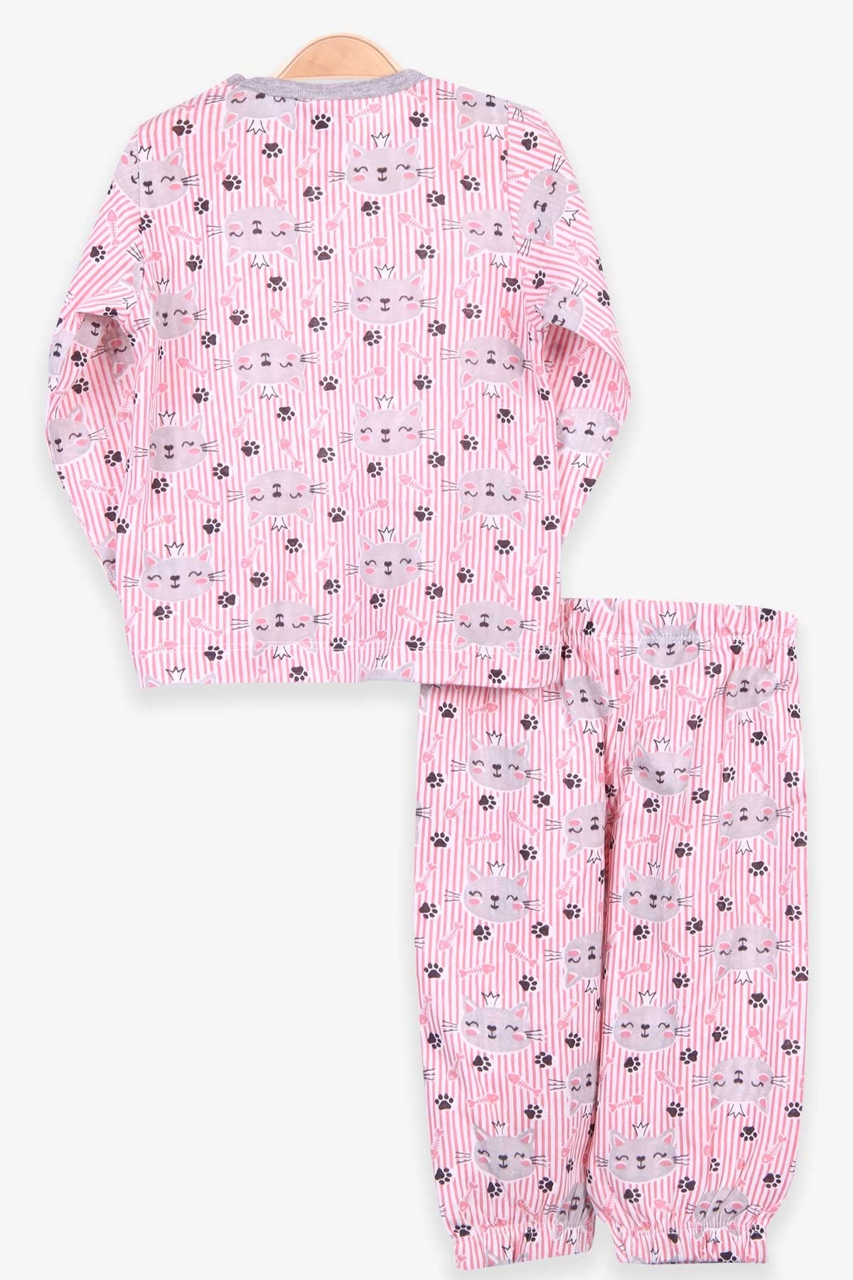 Breeze Kız Bebek Pijama Takımı Çizigili Kedili Pembe (9 Ay-3 Yaş)