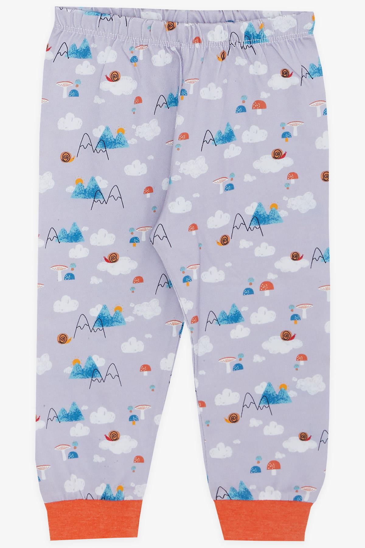 Breeze Kız Bebek Pijama Takımı Doğa Temalı Salyangoz Desenli Açık Lila (4 Ay-1 Yaş)