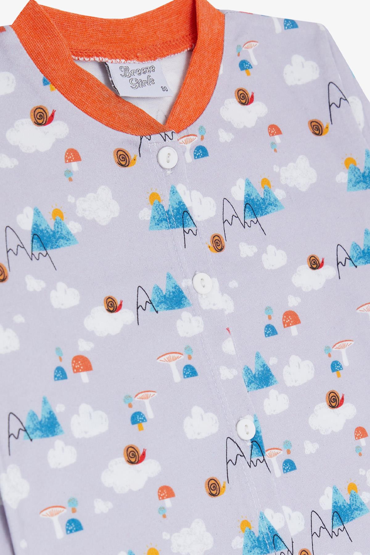 Breeze Kız Bebek Pijama Takımı Doğa Temalı Salyangoz Desenli Açık Lila (4 Ay-1 Yaş)