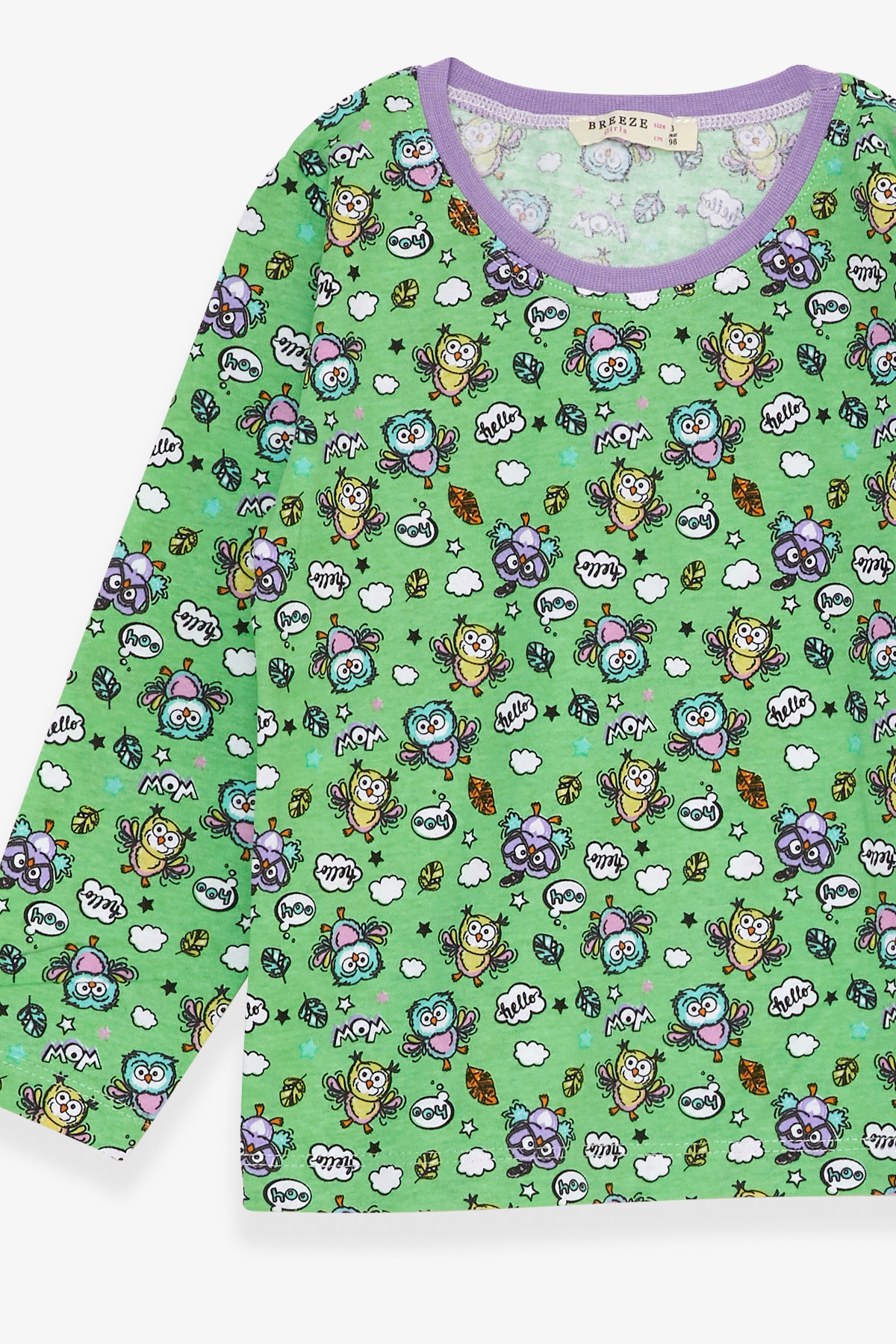 Breeze Kız Bebek Pijama Takımı Eğlenceli Kuş Desenli Su Yeşili (9 Ay-3 Yaş)