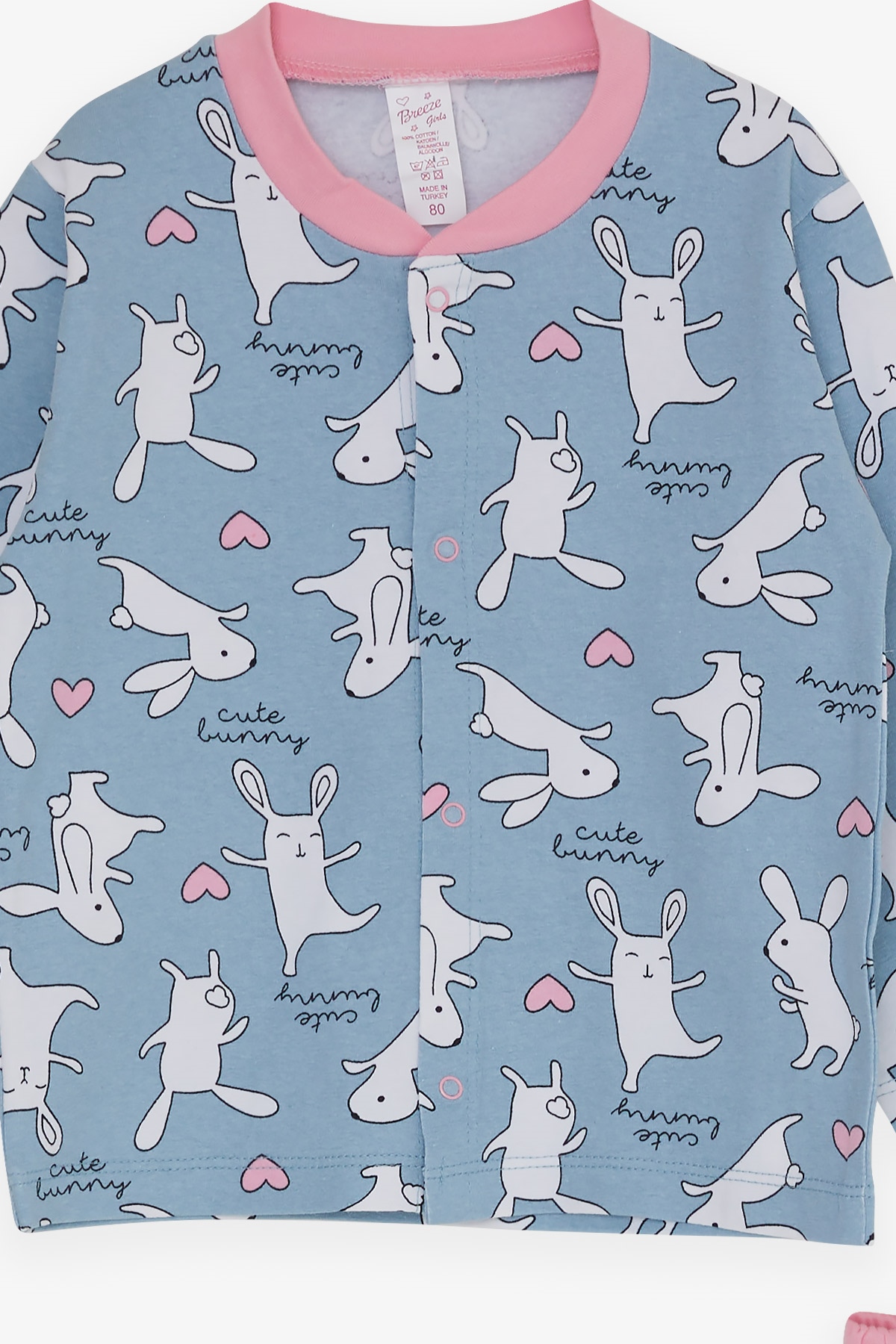 Breeze Kız Bebek Pijama Takımı Eğlenceli Tavşancık Desenli Buz Mavisi (4 Ay-1 Yaş)