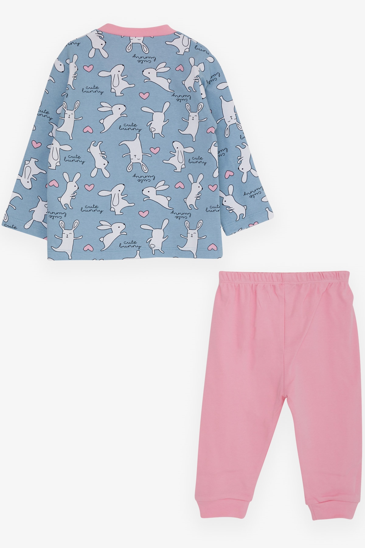 Breeze Kız Bebek Pijama Takımı Eğlenceli Tavşancık Desenli Buz Mavisi (4 Ay-1 Yaş)