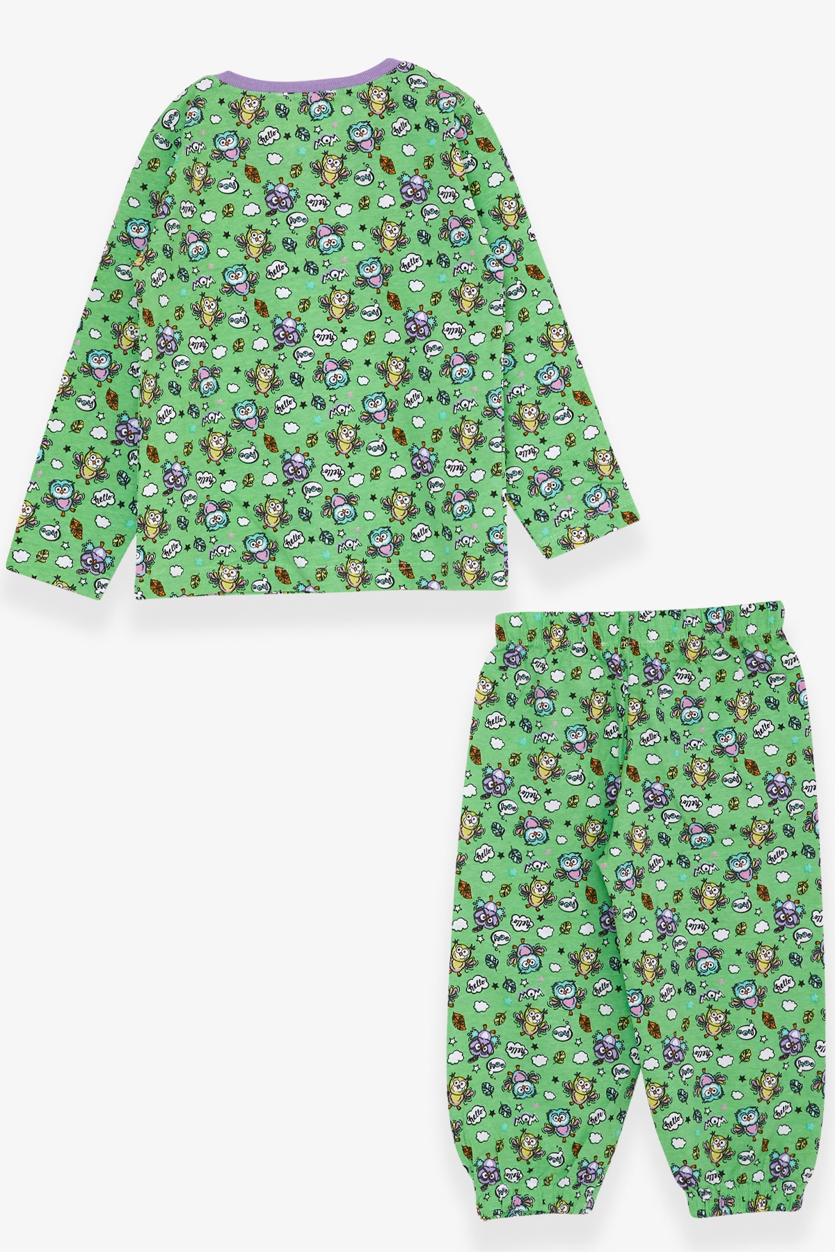 Breeze Kız Bebek Pijama Takımı Eğlenceli Kuş Desenli Su Yeşili (9 Ay-3 Yaş)
