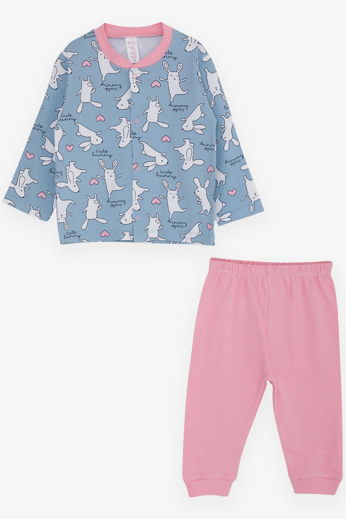 Breeze Kız Bebek Pijama Takımı Eğlenceli Tavşancık Desenli Buz Mavisi (4 Ay-1 Yaş)