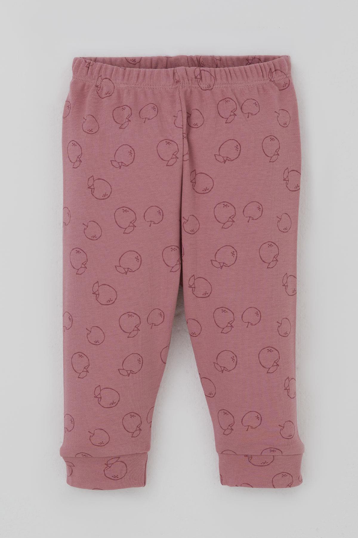 Breeze Kız Bebek Pijama Takımı Elma Bahçesi Önden Çıtçıtlı Gülkurusu (4 Ay-1 Yaş)