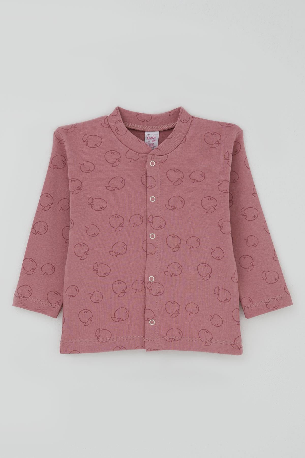 Breeze Kız Bebek Pijama Takımı Elma Bahçesi Önden Çıtçıtlı Gülkurusu (4 Ay-1 Yaş)
