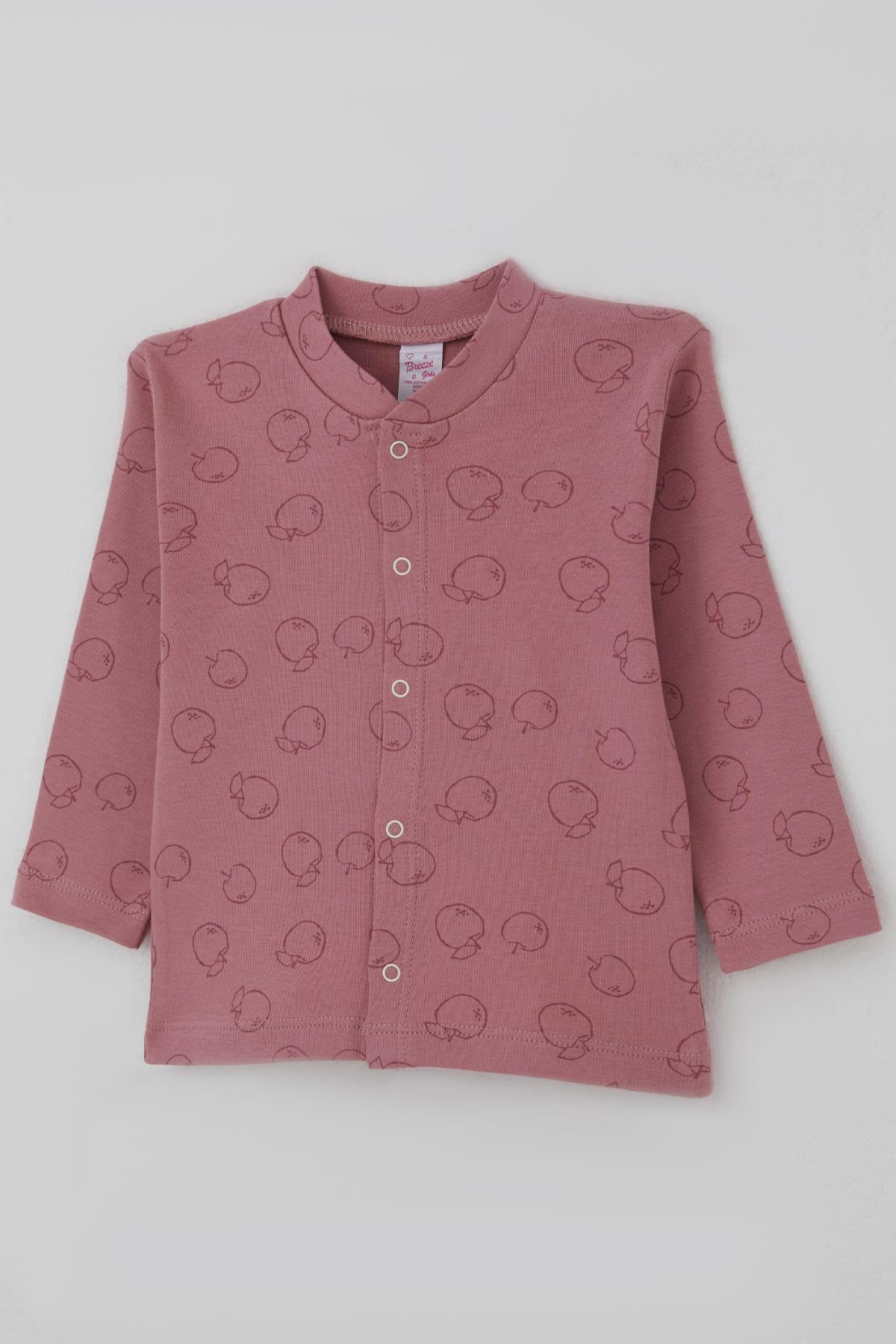 Breeze Kız Bebek Pijama Takımı Elma Bahçesi Önden Çıtçıtlı Gülkurusu (4 Ay-1 Yaş)