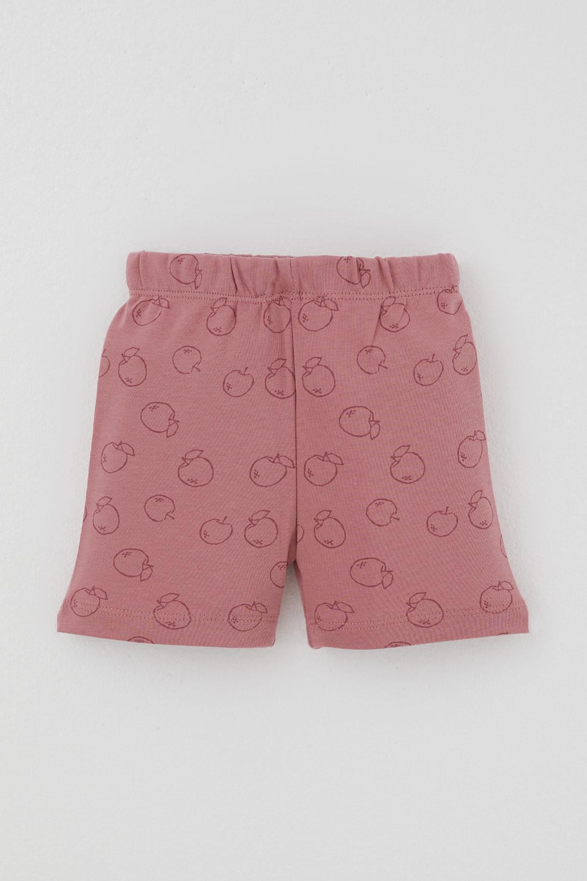 Breeze Kız Bebek Pijama Takımı Elma Desenli Önden Düğmeli Gülkurusu (4 Ay - 1 Yaş)