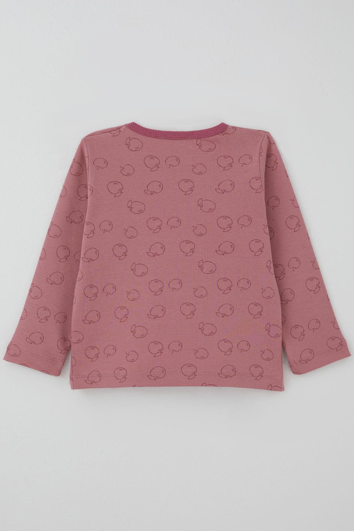 Breeze Kız Bebek Pijama Takımı Elma Desenli Gülkurusu (9 Ay-3 Yaş)