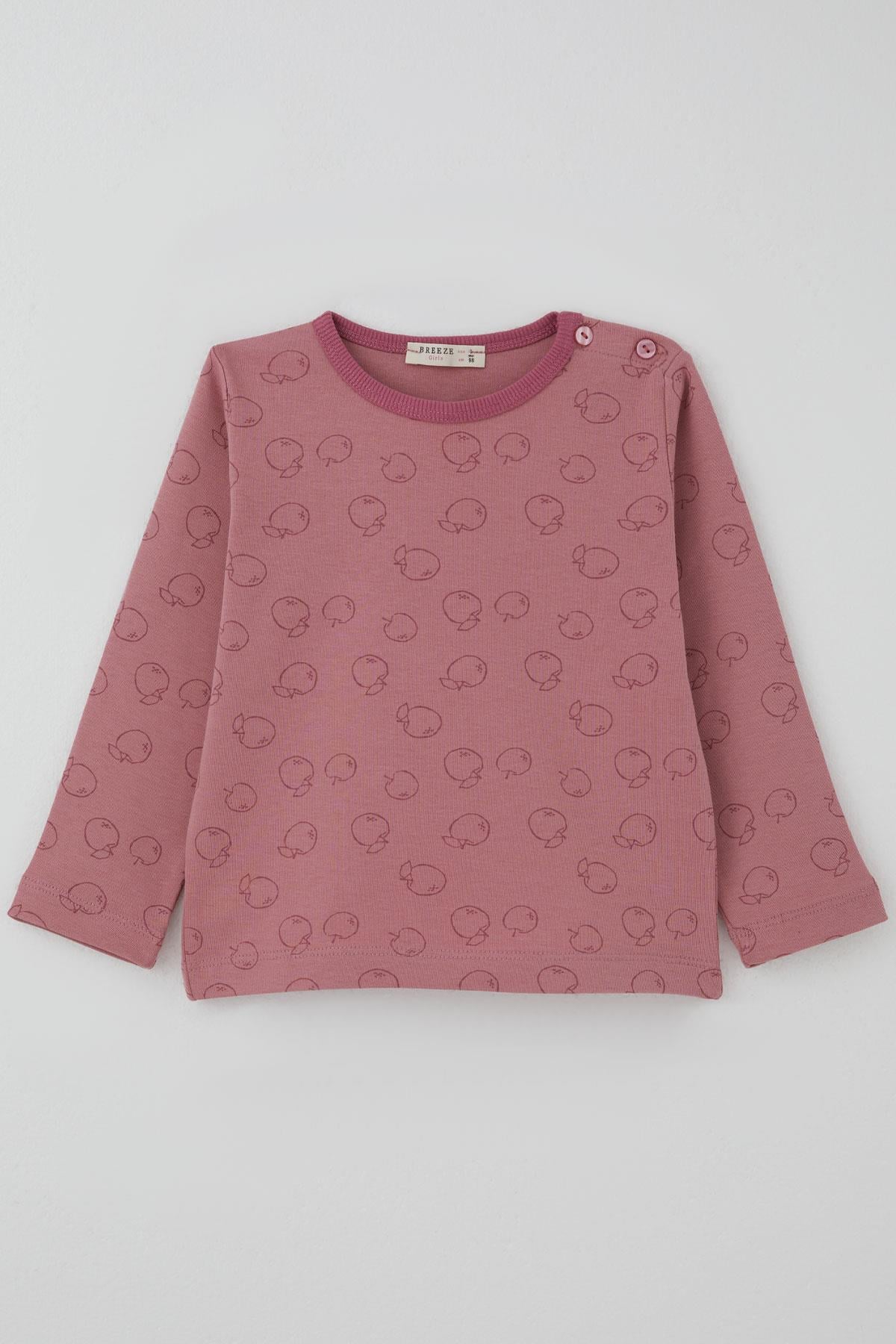 Breeze Kız Bebek Pijama Takımı Elma Desenli Gülkurusu (9 Ay-3 Yaş)