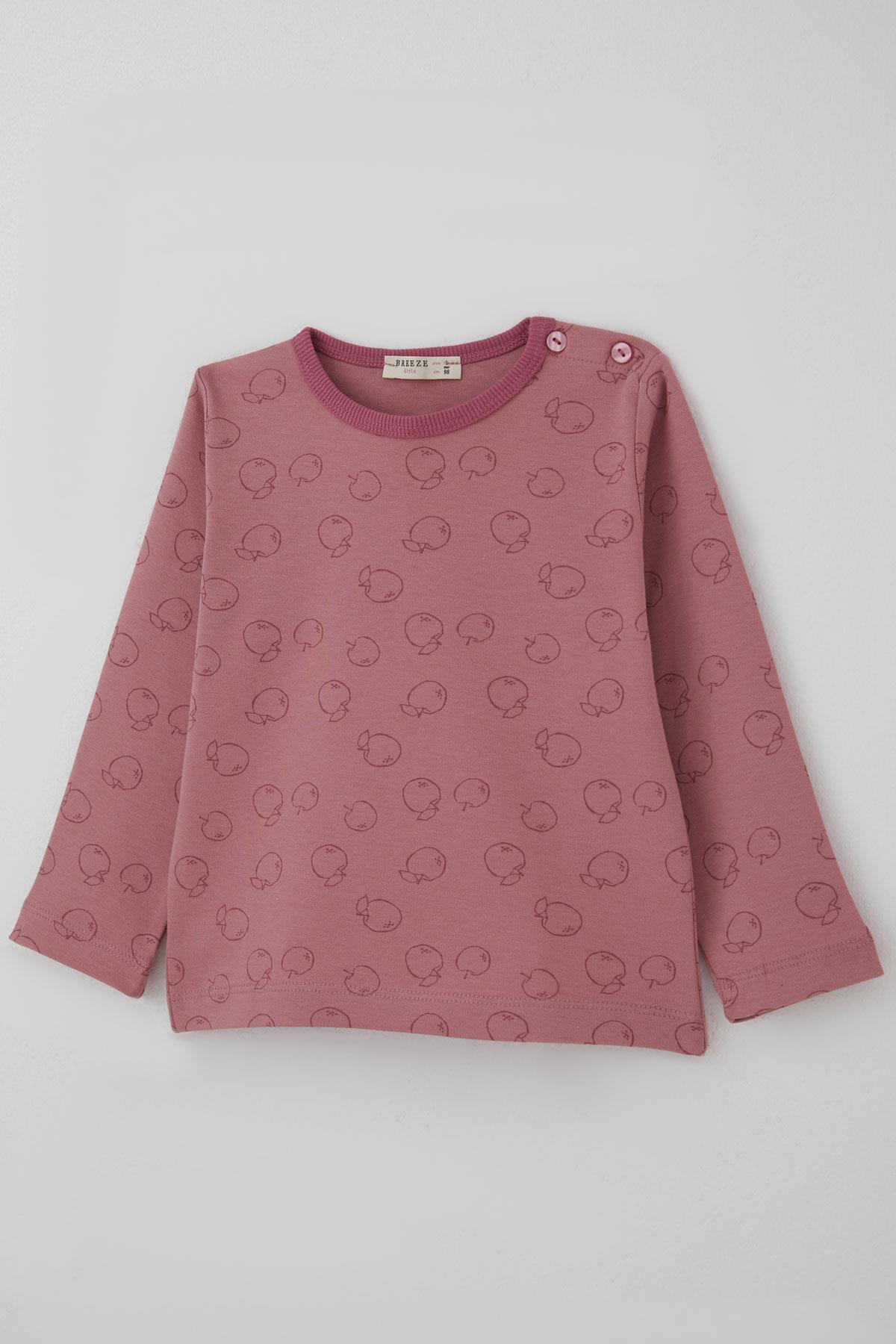 Breeze Kız Bebek Pijama Takımı Elma Desenli Gülkurusu (9 Ay-3 Yaş)