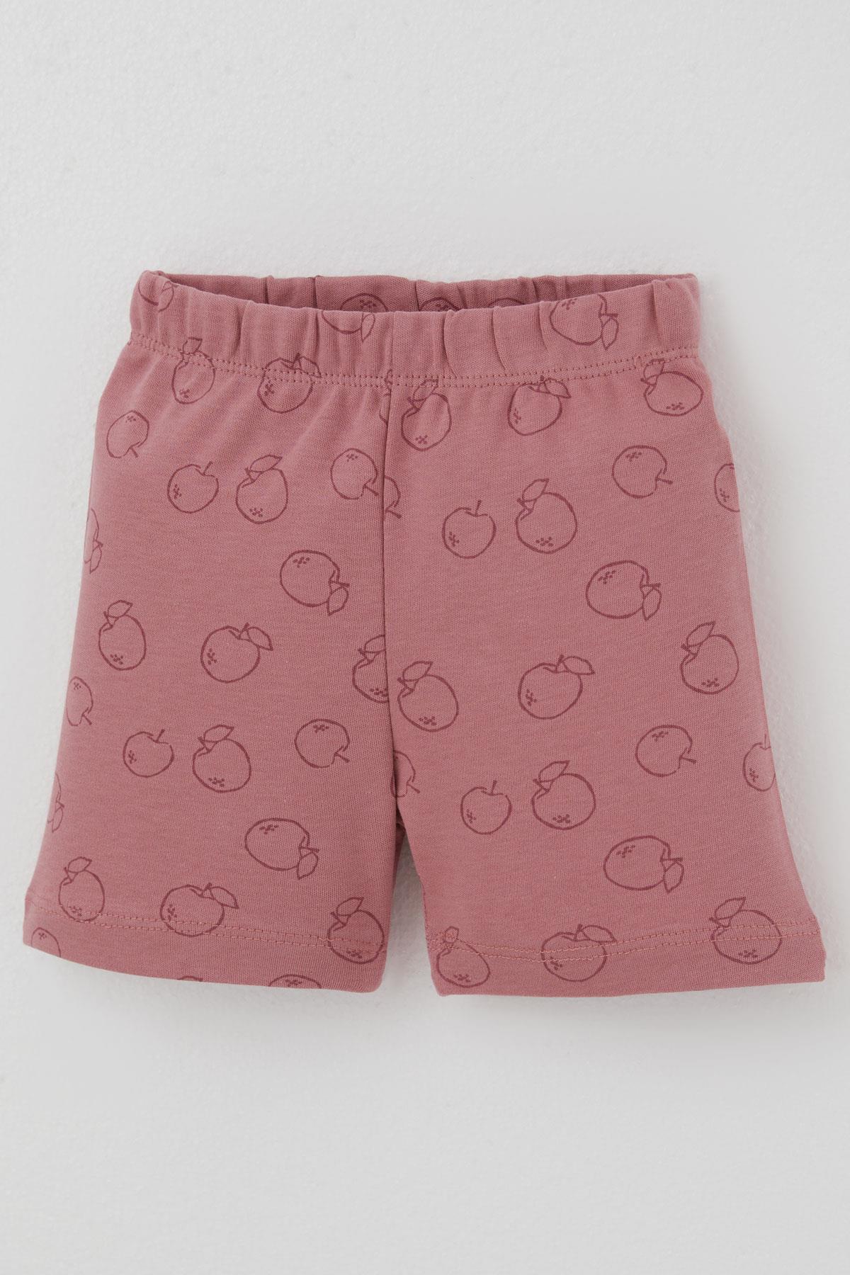 Breeze Kız Bebek Pijama Takımı Elma Desenli Önden Düğmeli Gülkurusu (4 Ay - 1 Yaş)